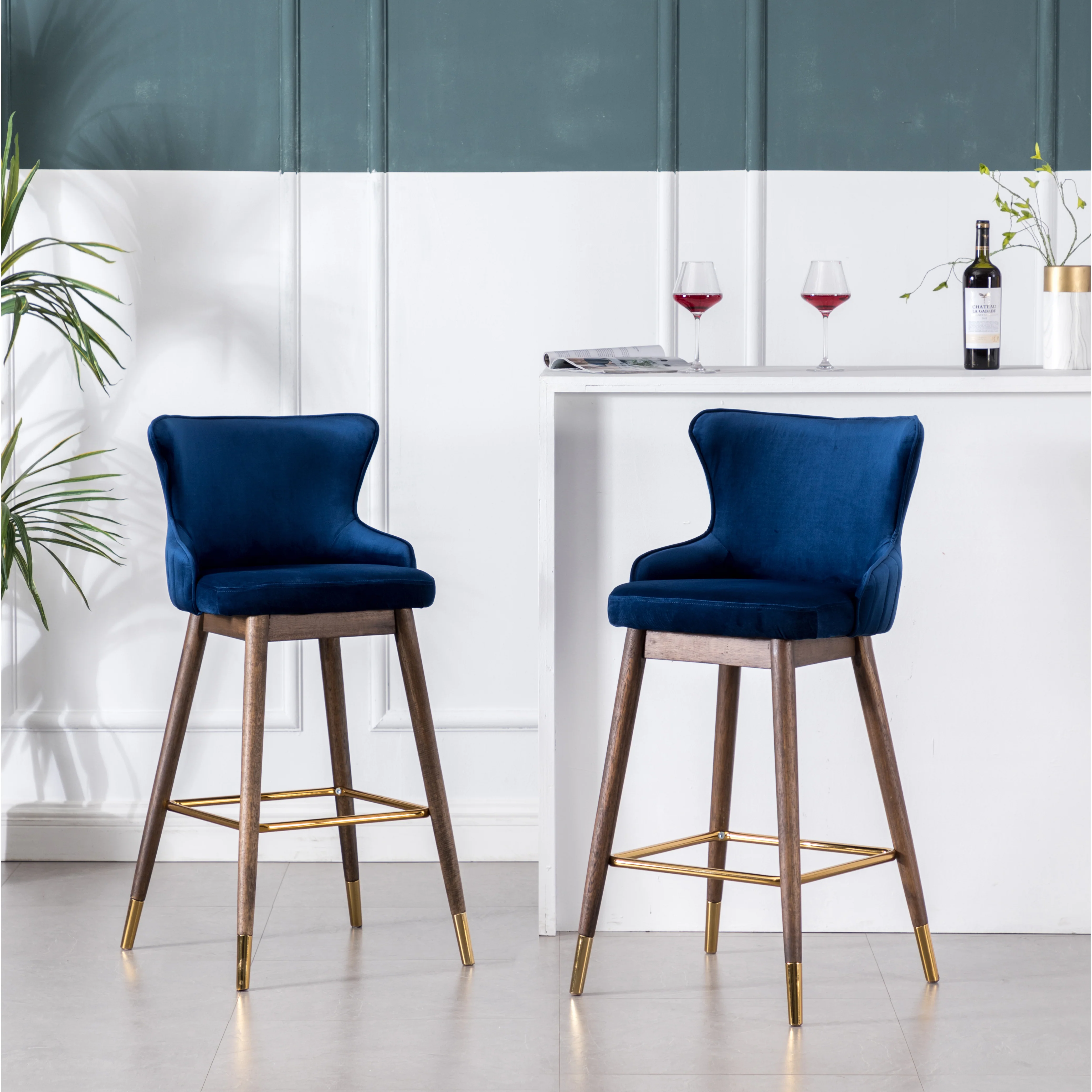 Leland Fabric Upholstered Wingback Bar Stools, Set of 2 - Image 2
