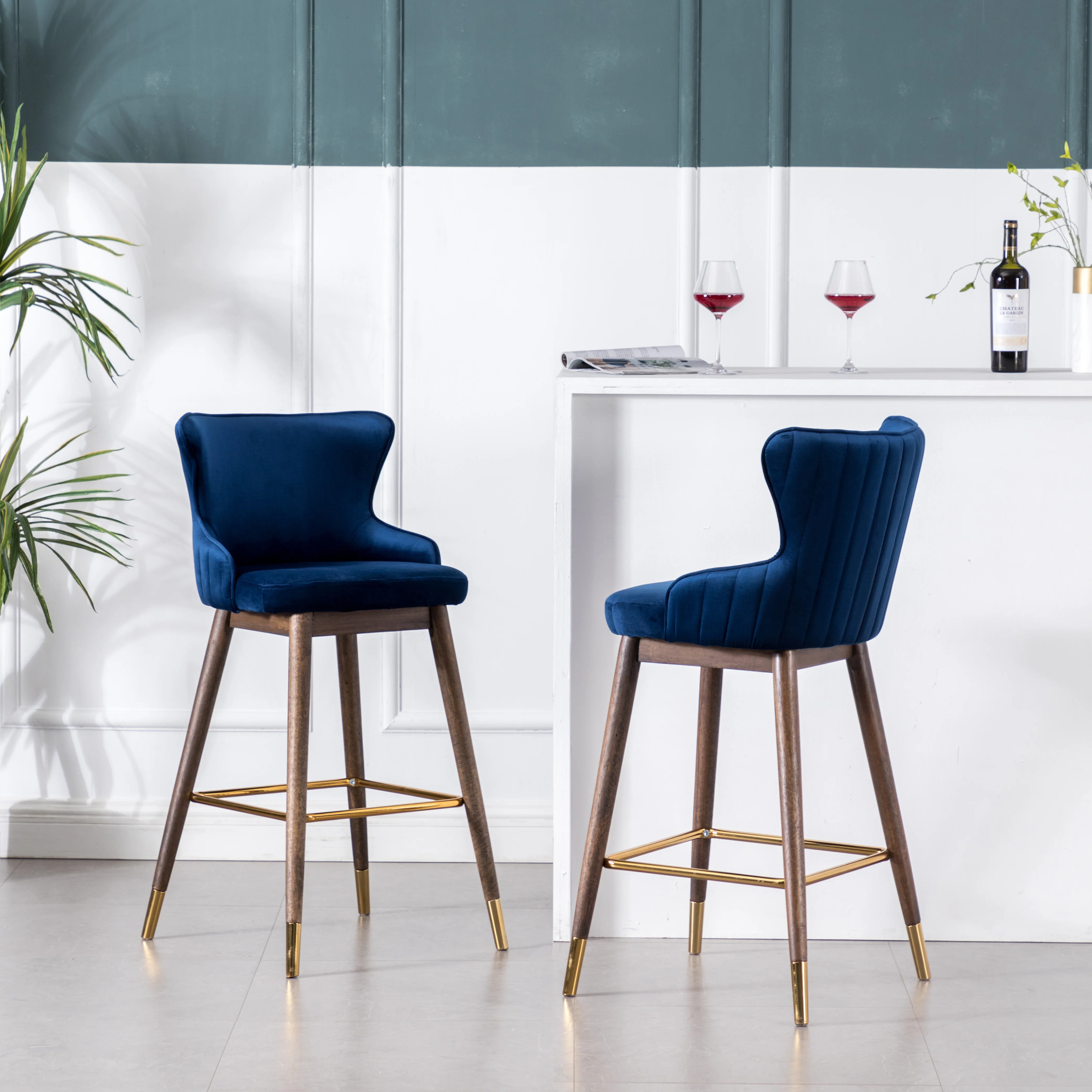 Leland Fabric Upholstered Wingback Bar Stools, Set of 2 - Image 3