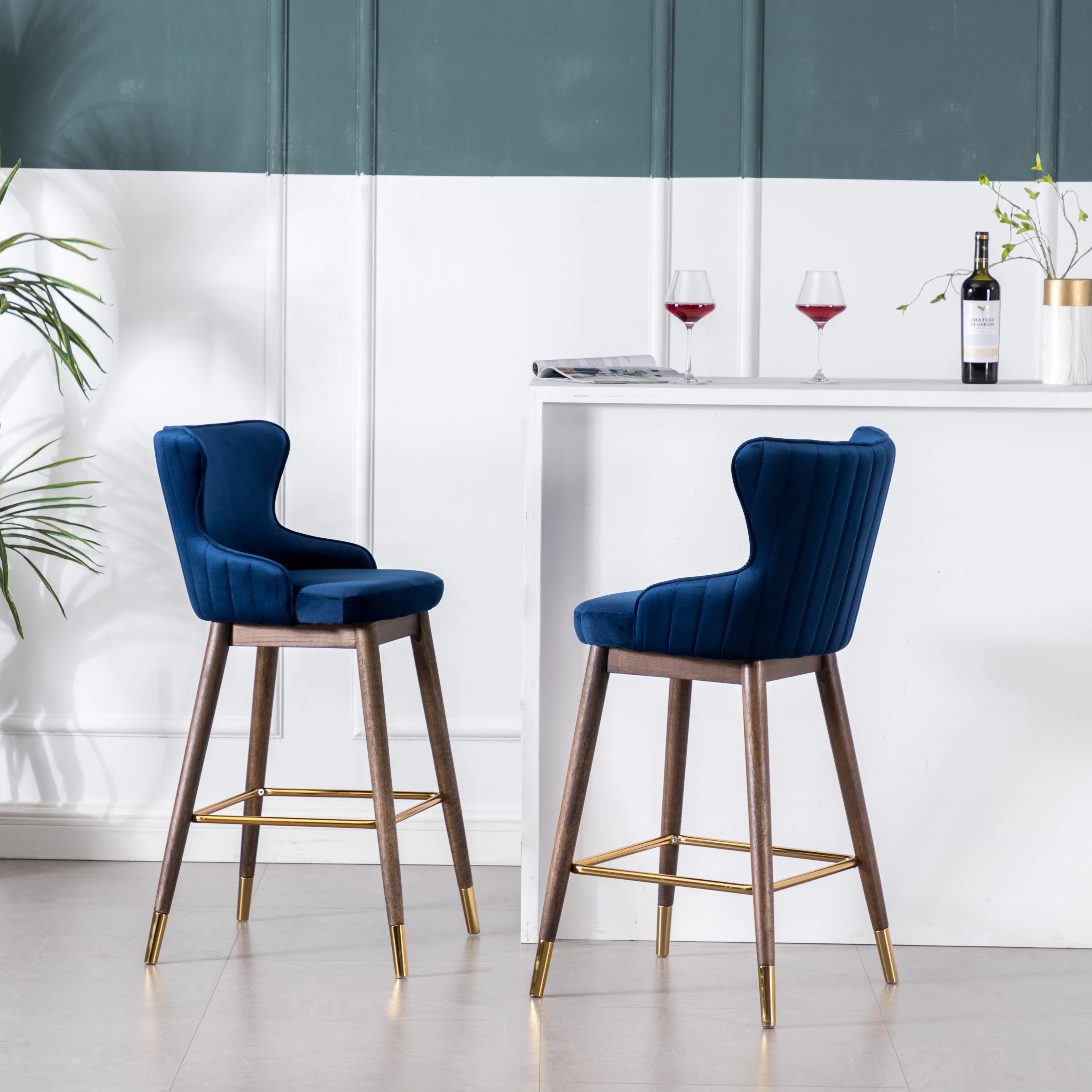 Leland Fabric Upholstered Wingback Bar Stools, Set of 2 - Image 4