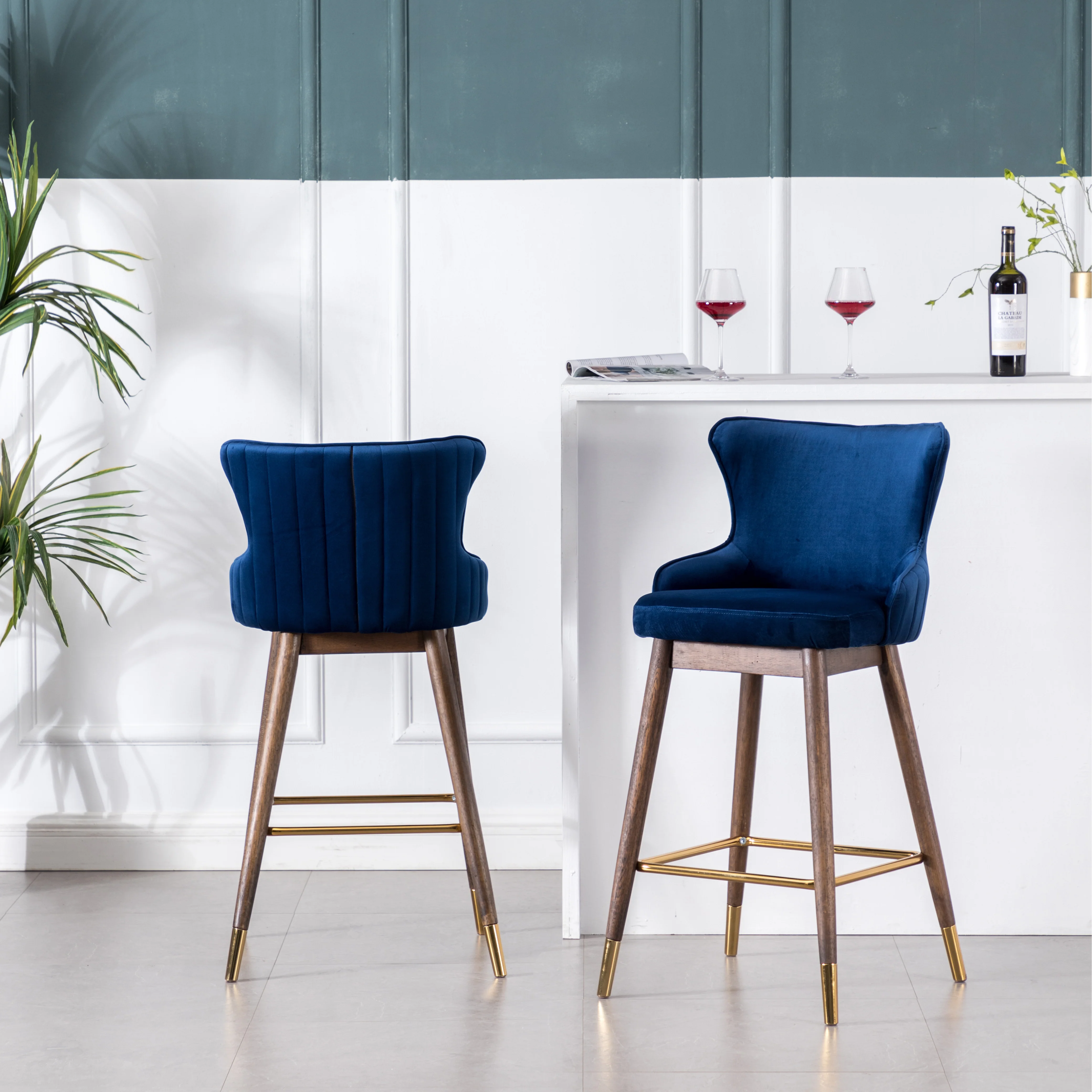 Leland Fabric Upholstered Wingback Bar Stools, Set of 2 - Image 5