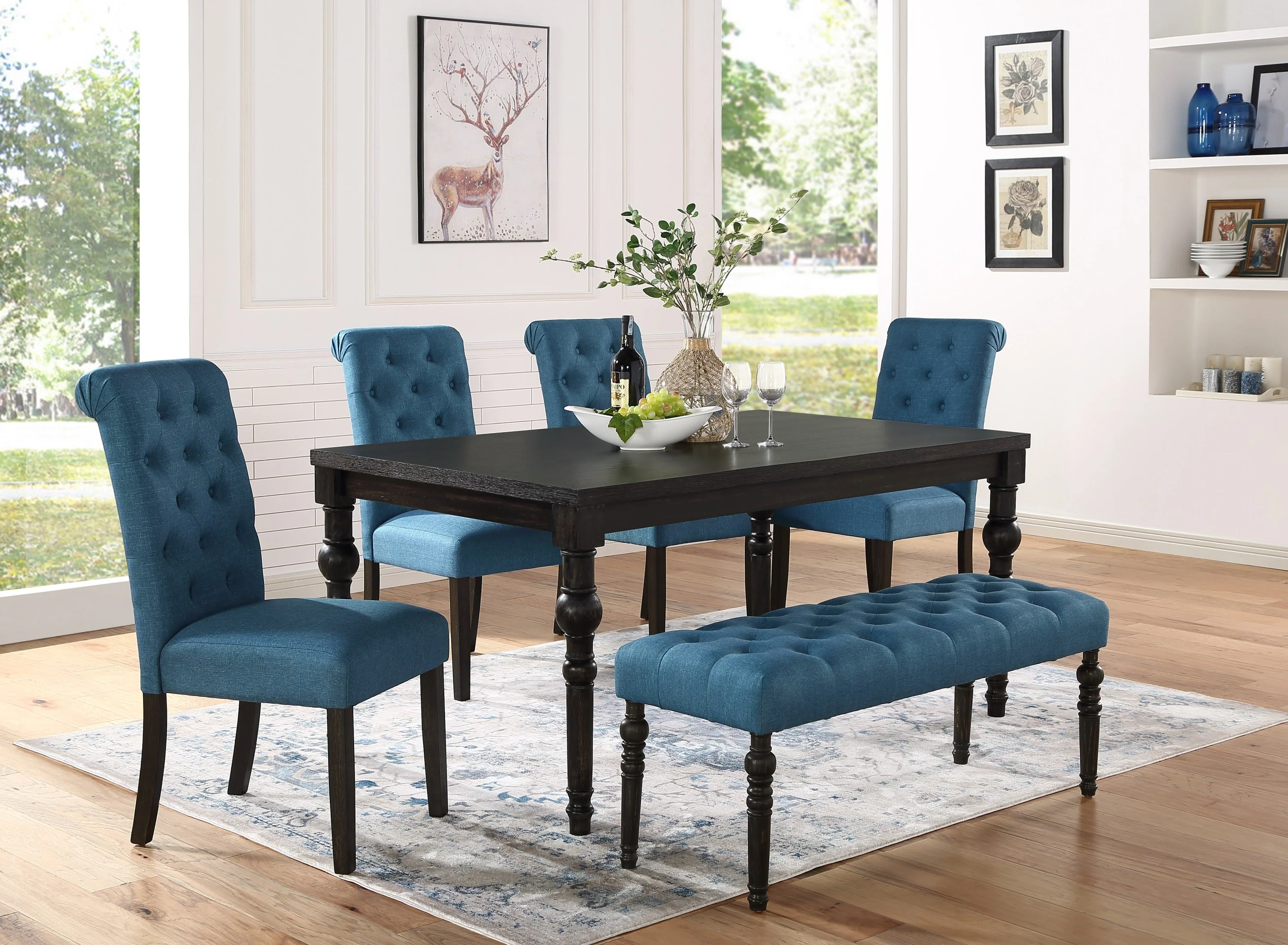 Levi Turned-Leg Dining Set with Table, 4 Chairs and Bench - Image 2
