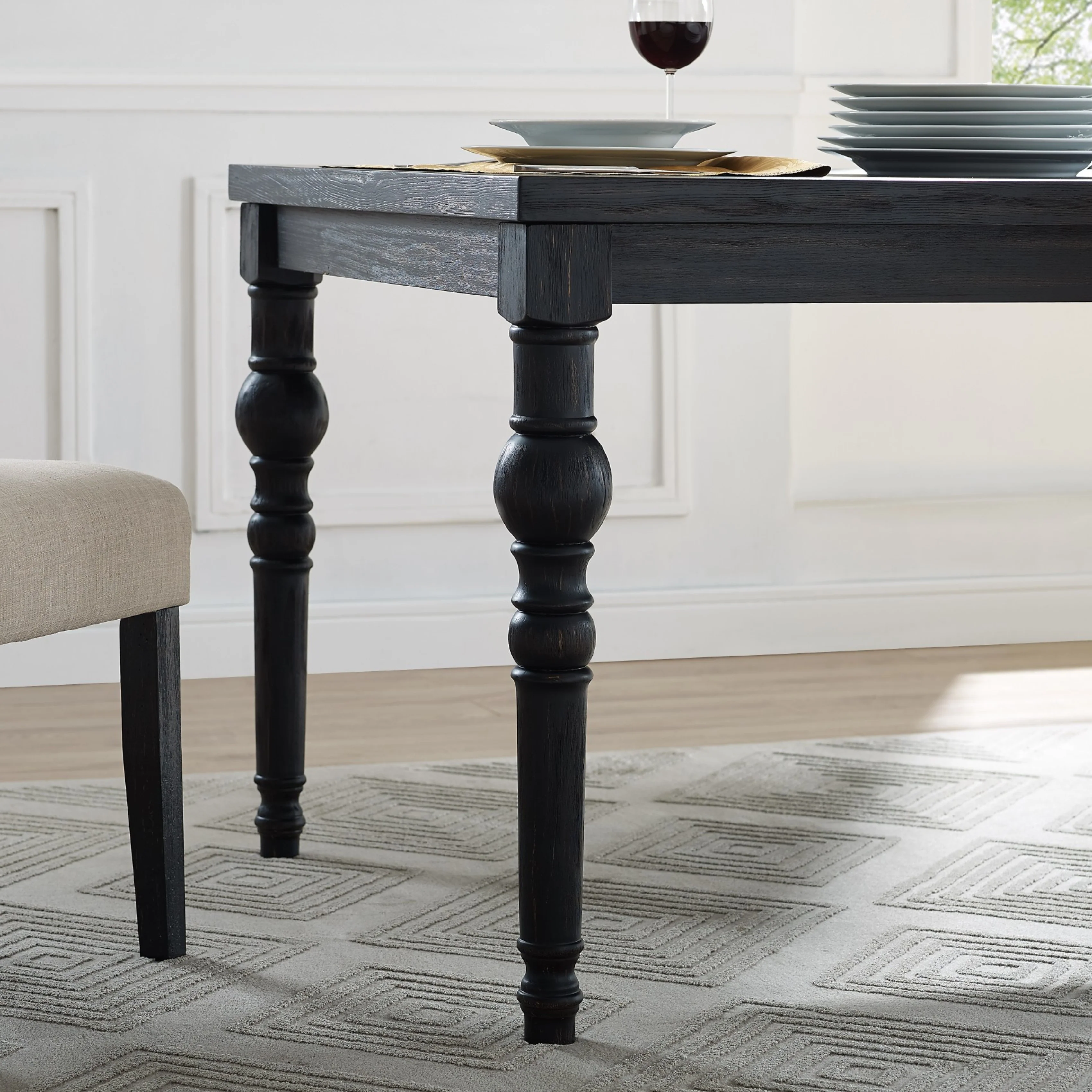 Levi Turned-Leg Dining Set with Table, 4 Chairs and Bench - Image 21