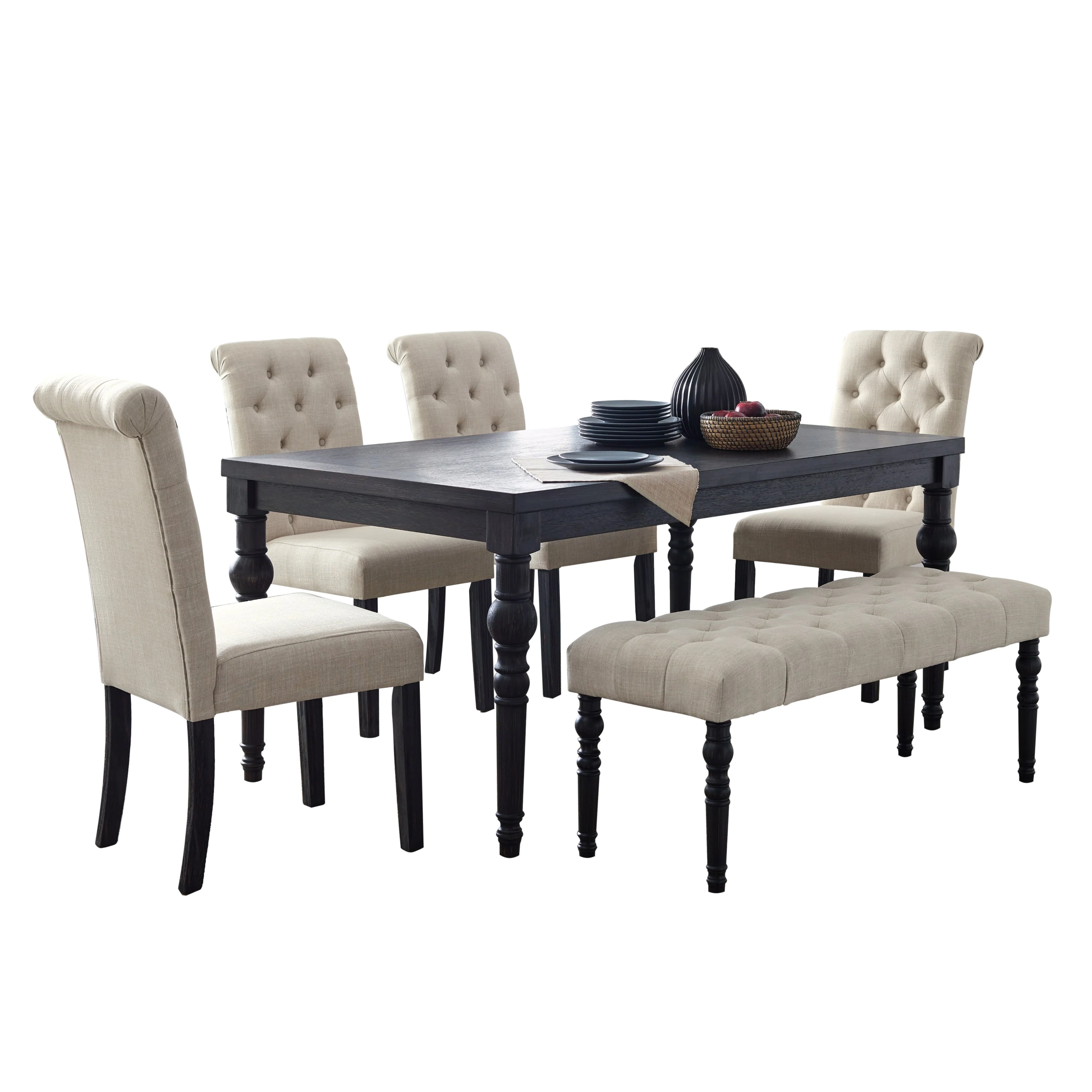 Levi Turned-Leg Dining Set with Table, 4 Chairs and Bench - Image 5