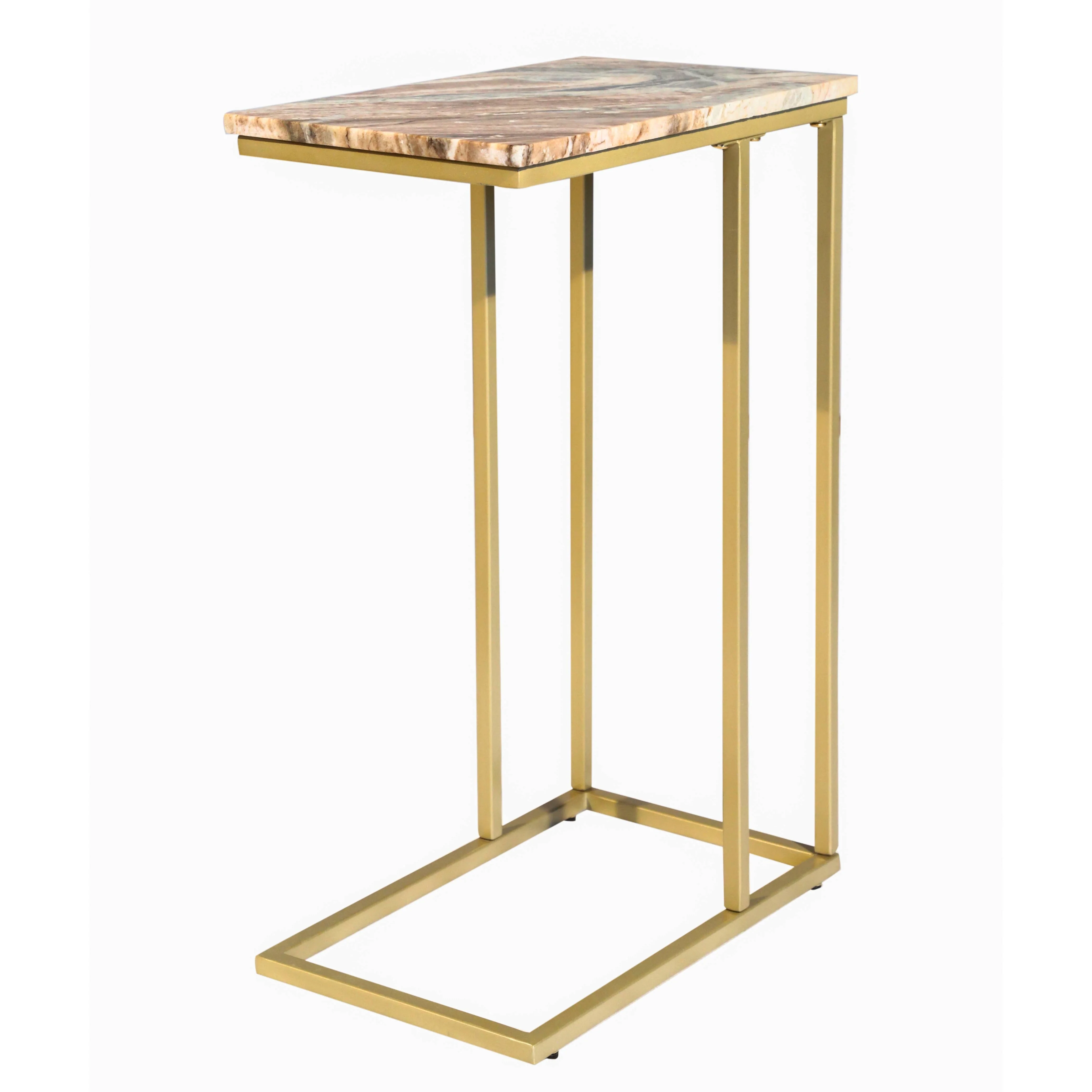 Marble "C" Table With Gold Metal Frame