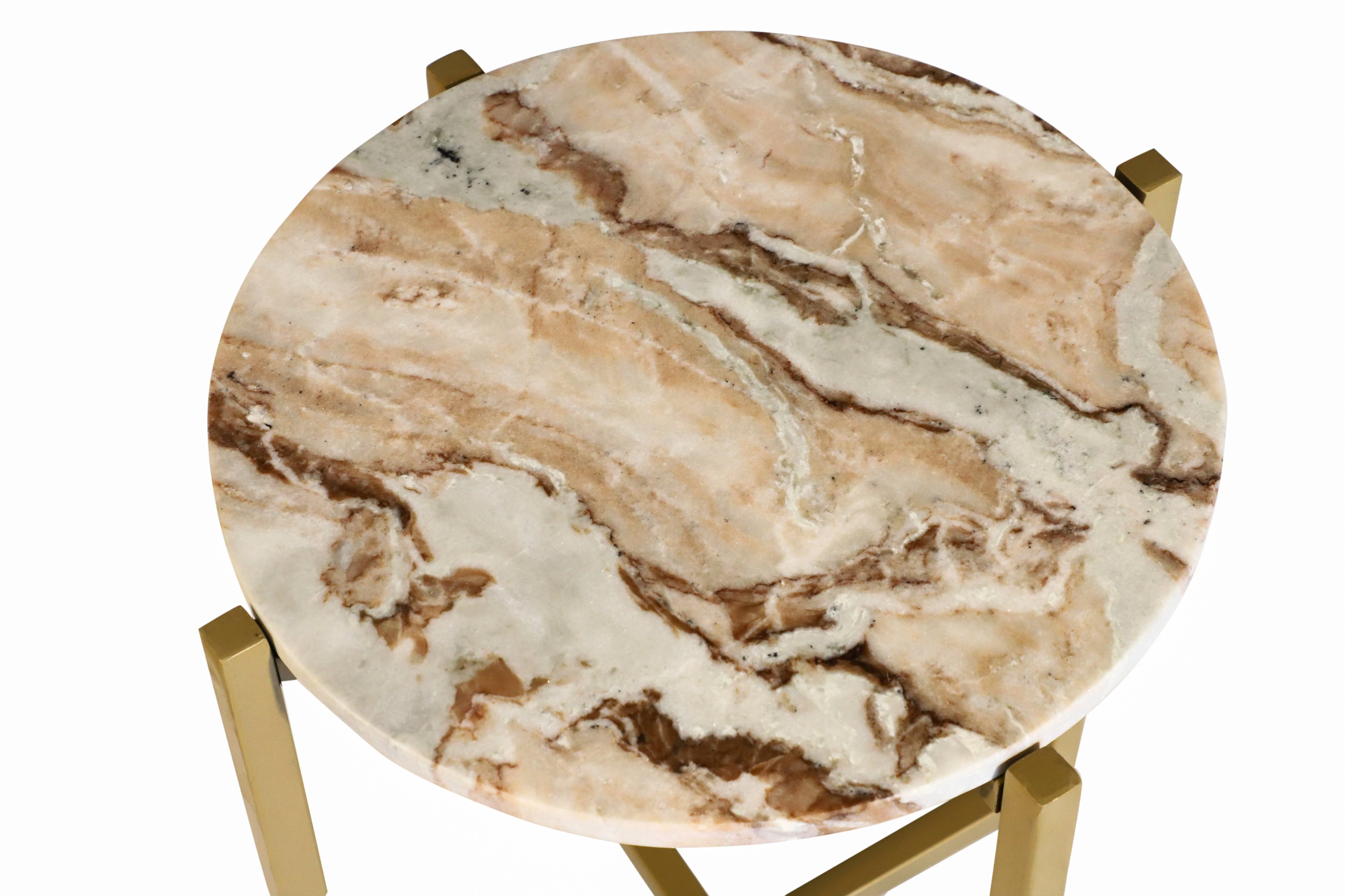 Marble Side Table For Living Room With Gold Metal Frame - Image 2