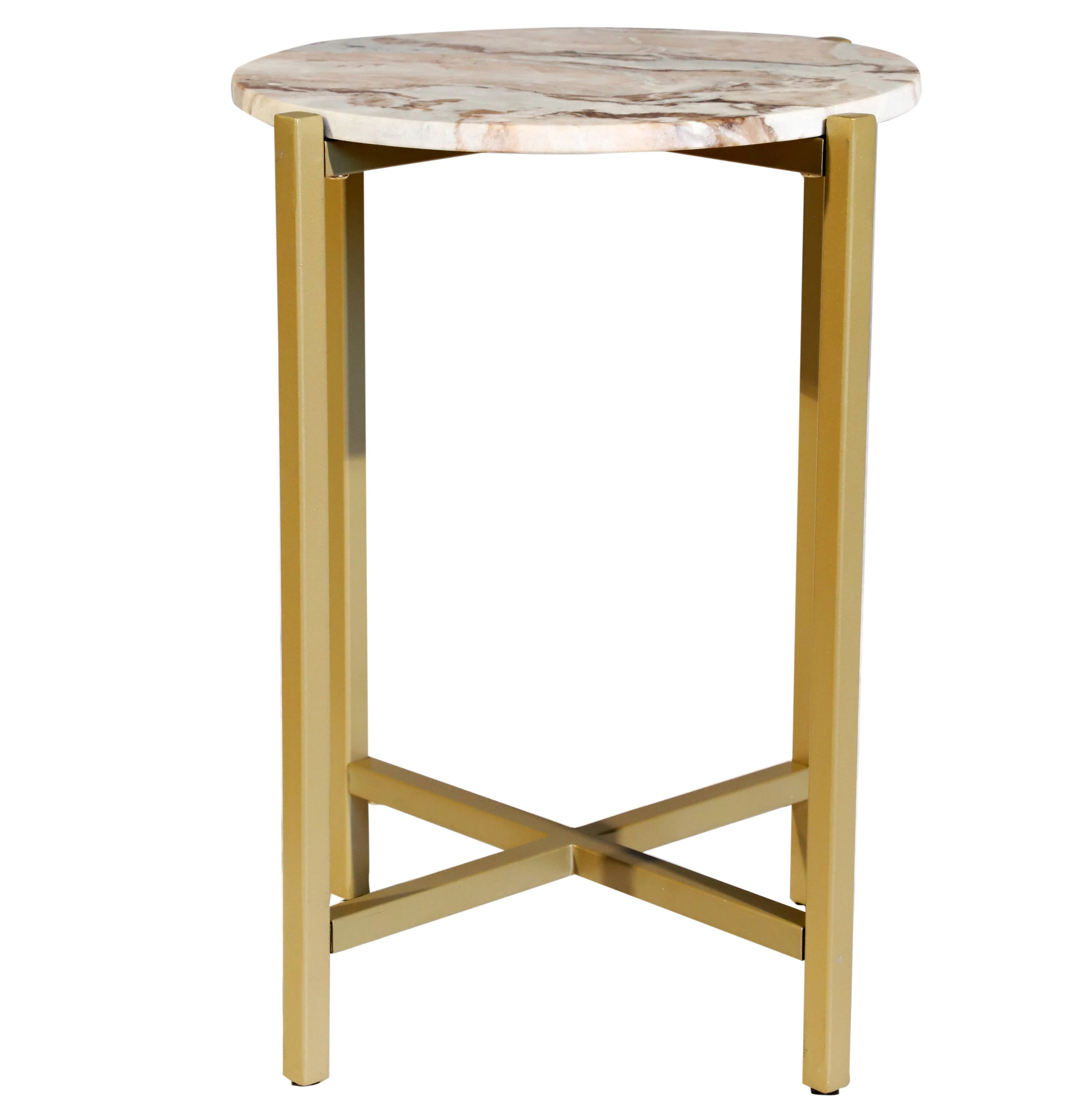 Marble Side Table For Living Room With Gold Metal Frame - Image 3