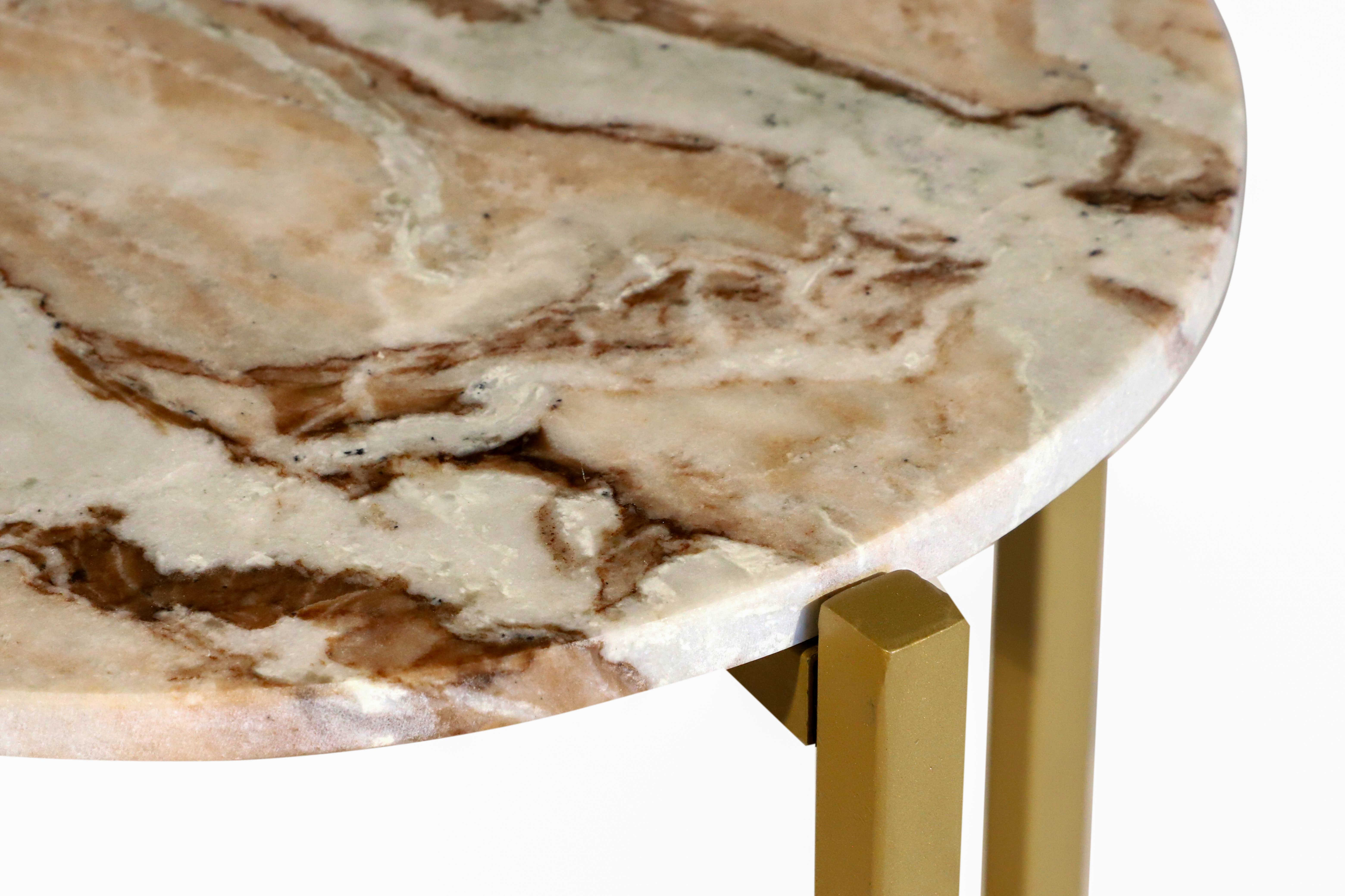 Marble Side Table For Living Room With Gold Metal Frame - Image 4