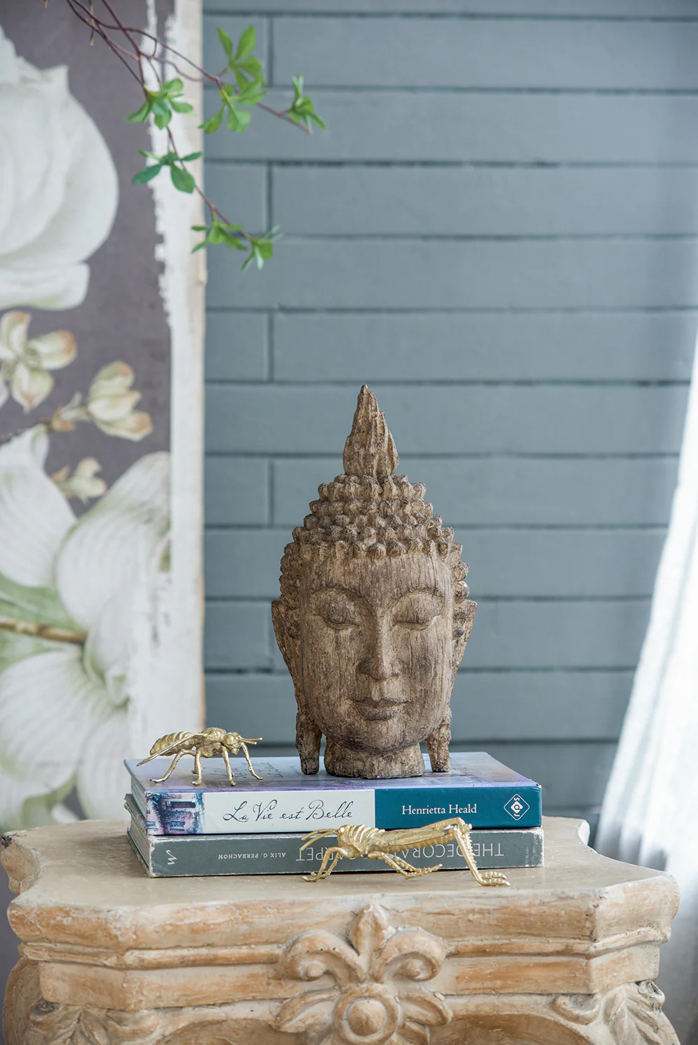 Meditating Buddha Head Sculpture, Large - Image 9