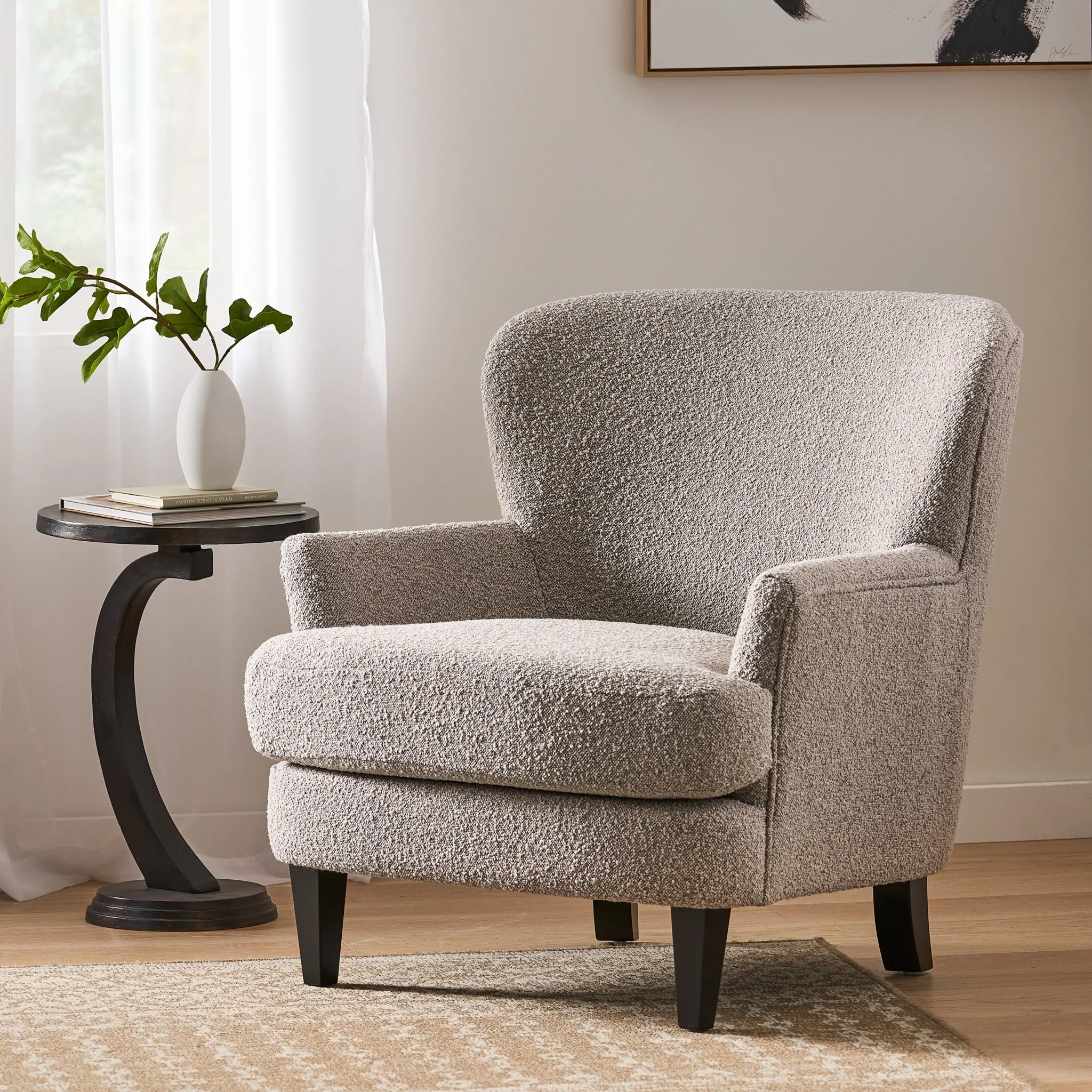 Melodique Boucle Fabric Upholstered Club Chair with Tapered Legs - Image 10