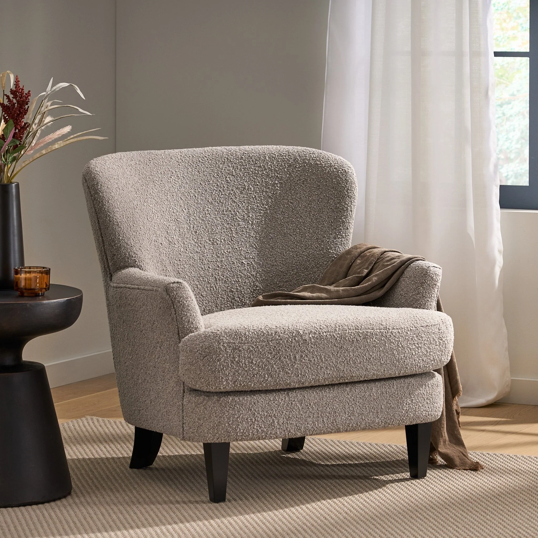 Melodique Boucle Fabric Upholstered Club Chair with Tapered Legs - Image 16