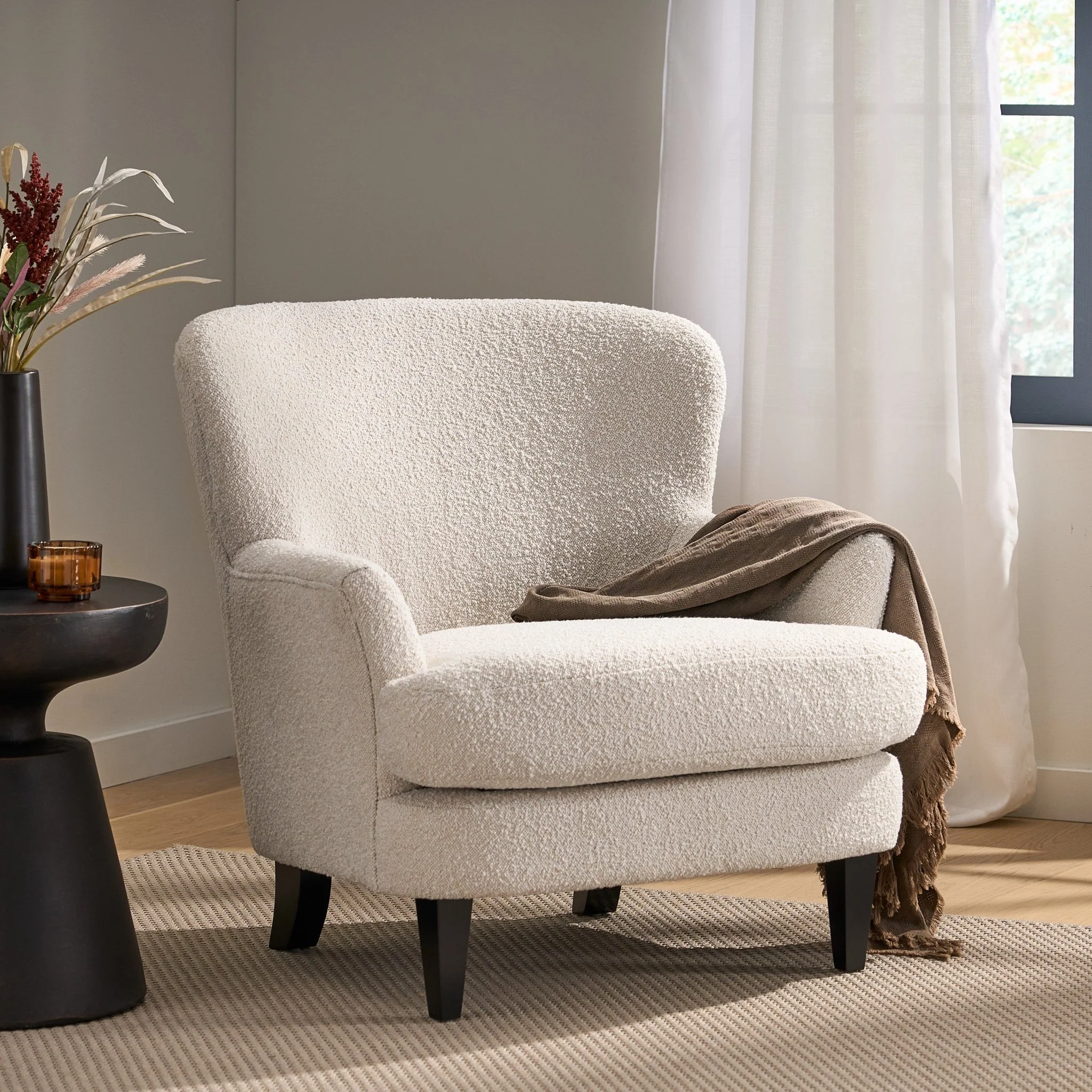 Melodique Boucle Fabric Upholstered Club Chair with Tapered Legs - Image 7