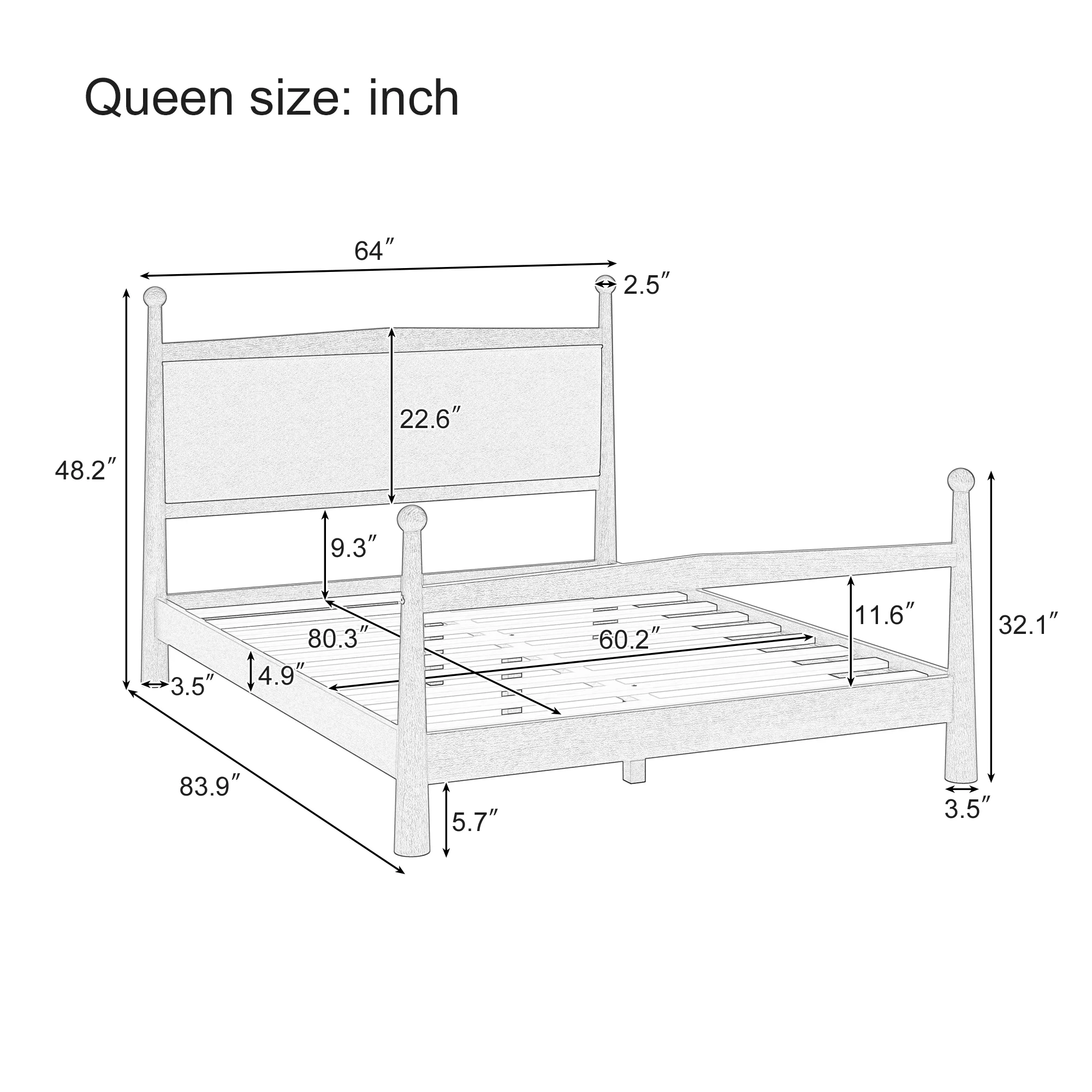 Mid-Century Modern Wood Platform Bed with Upholstered Headboard - Image 10