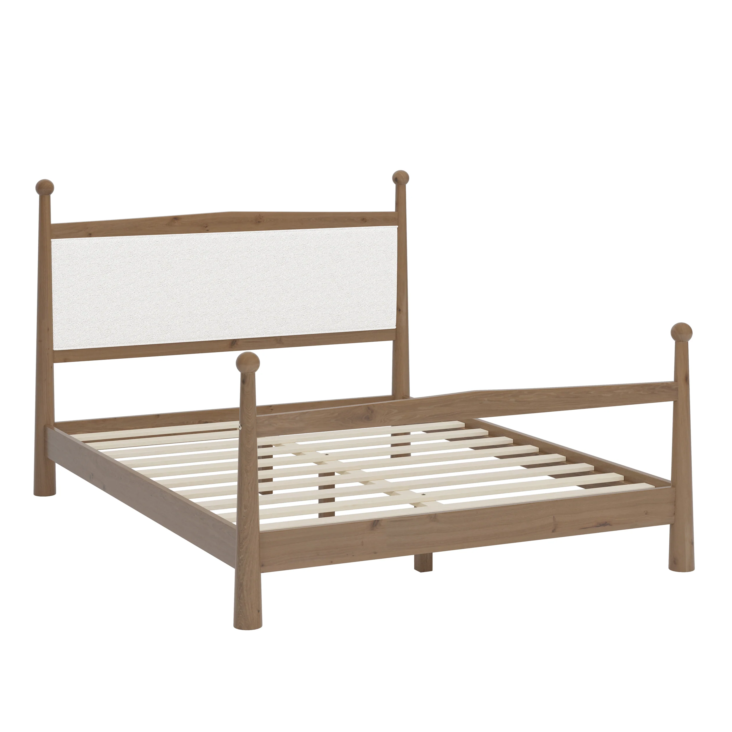 Mid-Century Modern Wood Platform Bed with Upholstered Headboard - Image 11
