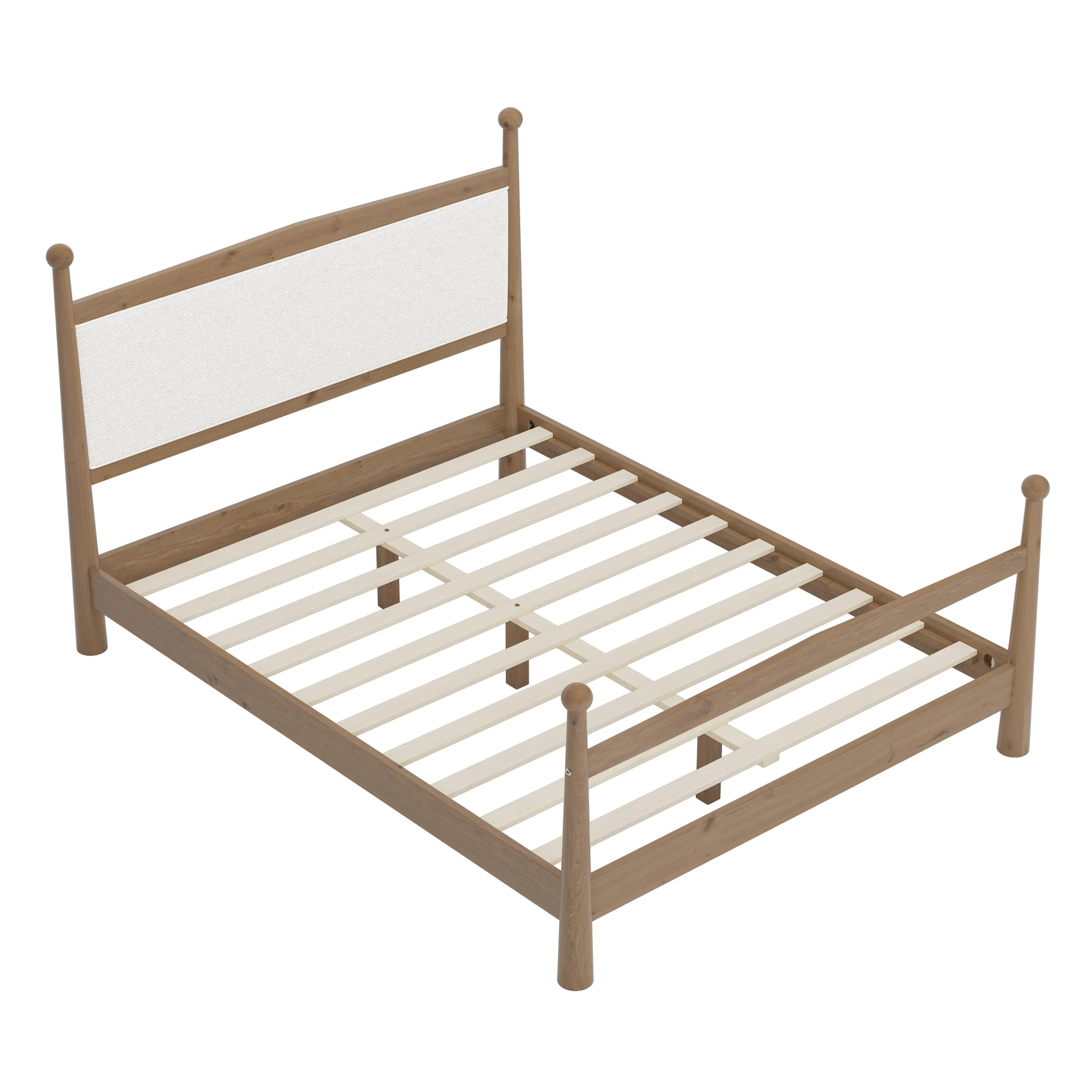 Mid-Century Modern Wood Platform Bed with Upholstered Headboard - Image 12