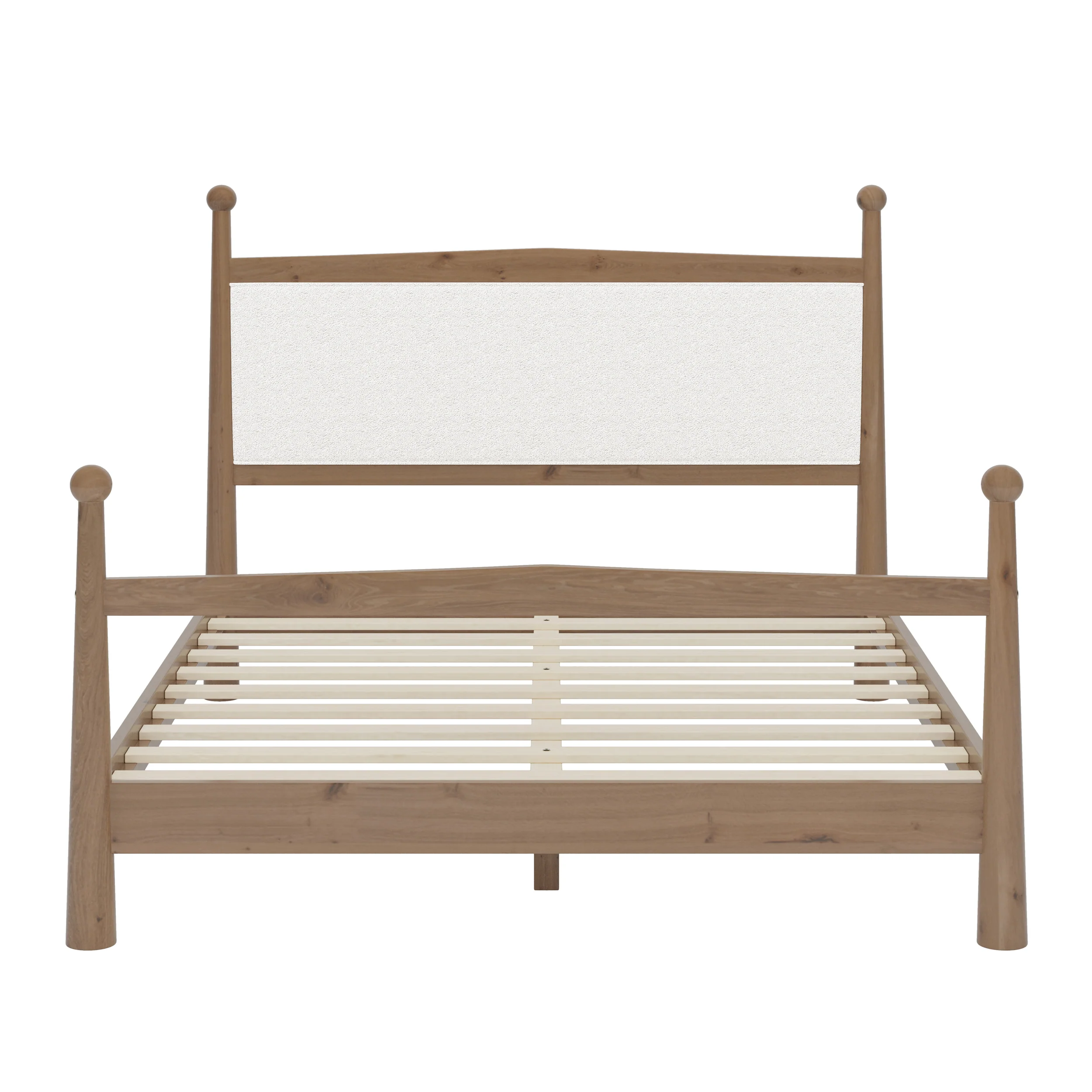Mid-Century Modern Wood Platform Bed with Upholstered Headboard - Image 13