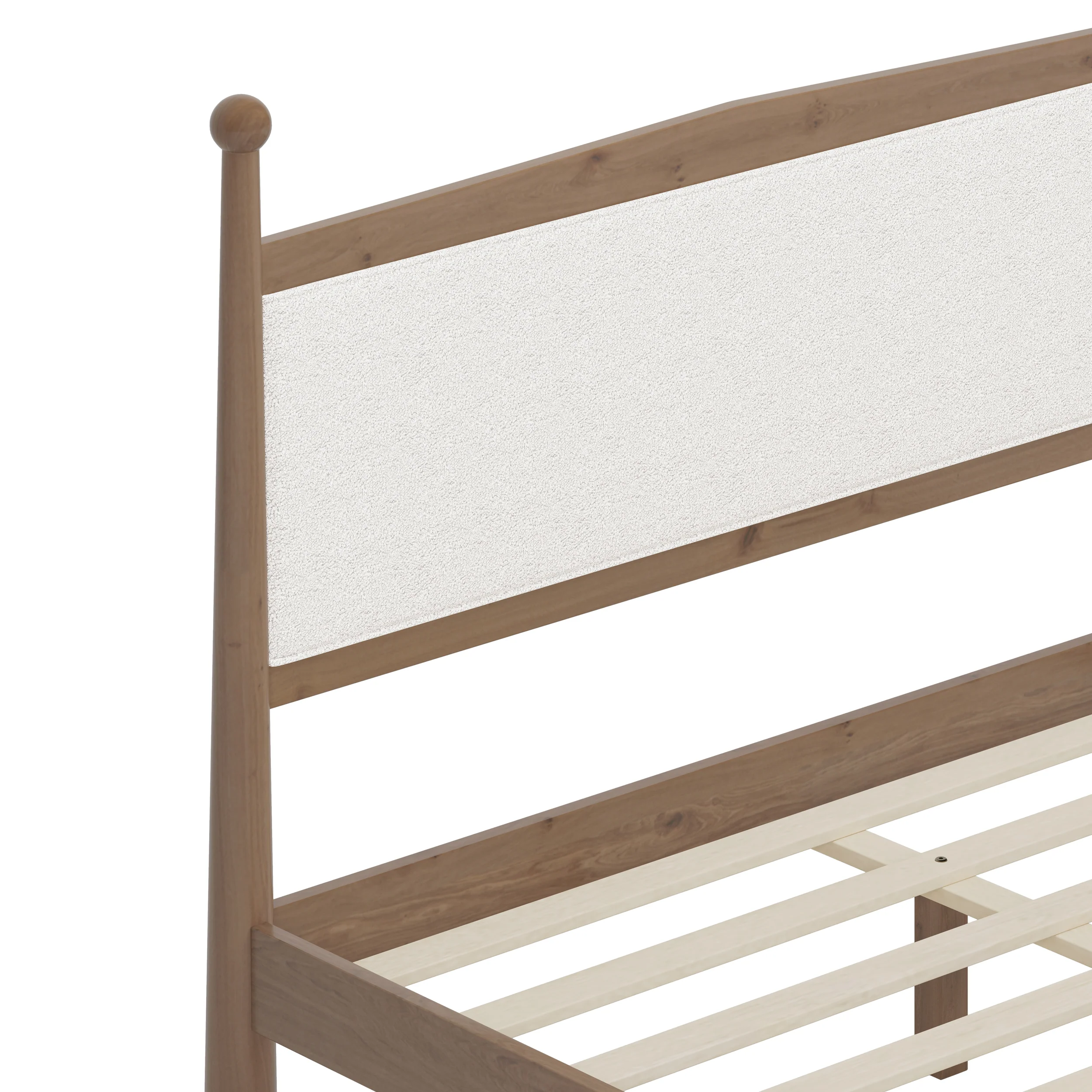 Mid-Century Modern Wood Platform Bed with Upholstered Headboard - Image 15