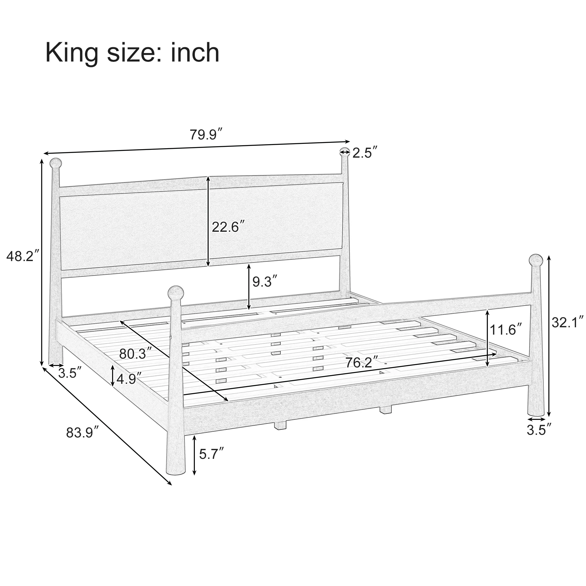Mid-Century Modern Wood Platform Bed with Upholstered Headboard - Image 4