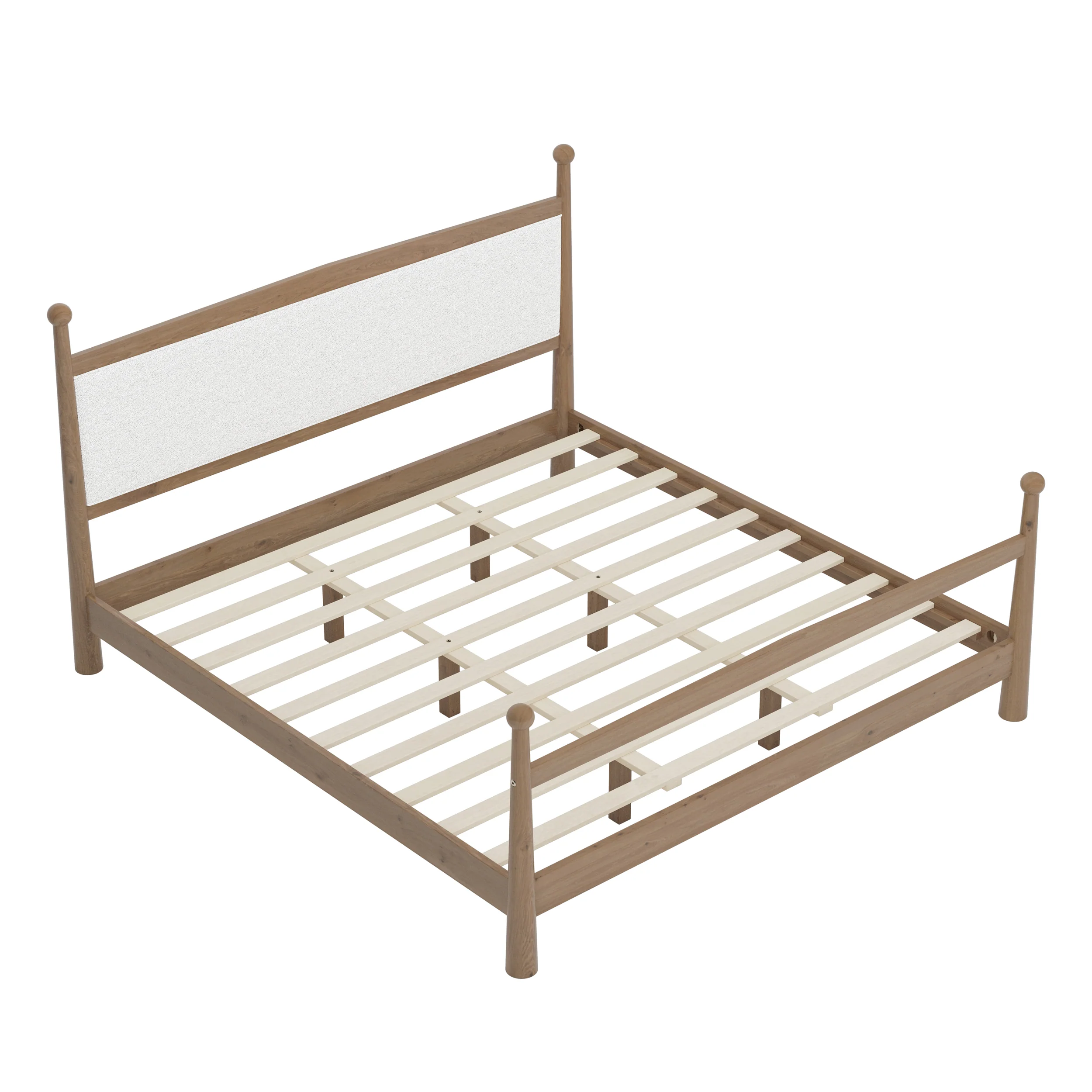 Mid-Century Modern Wood Platform Bed with Upholstered Headboard - Image 5