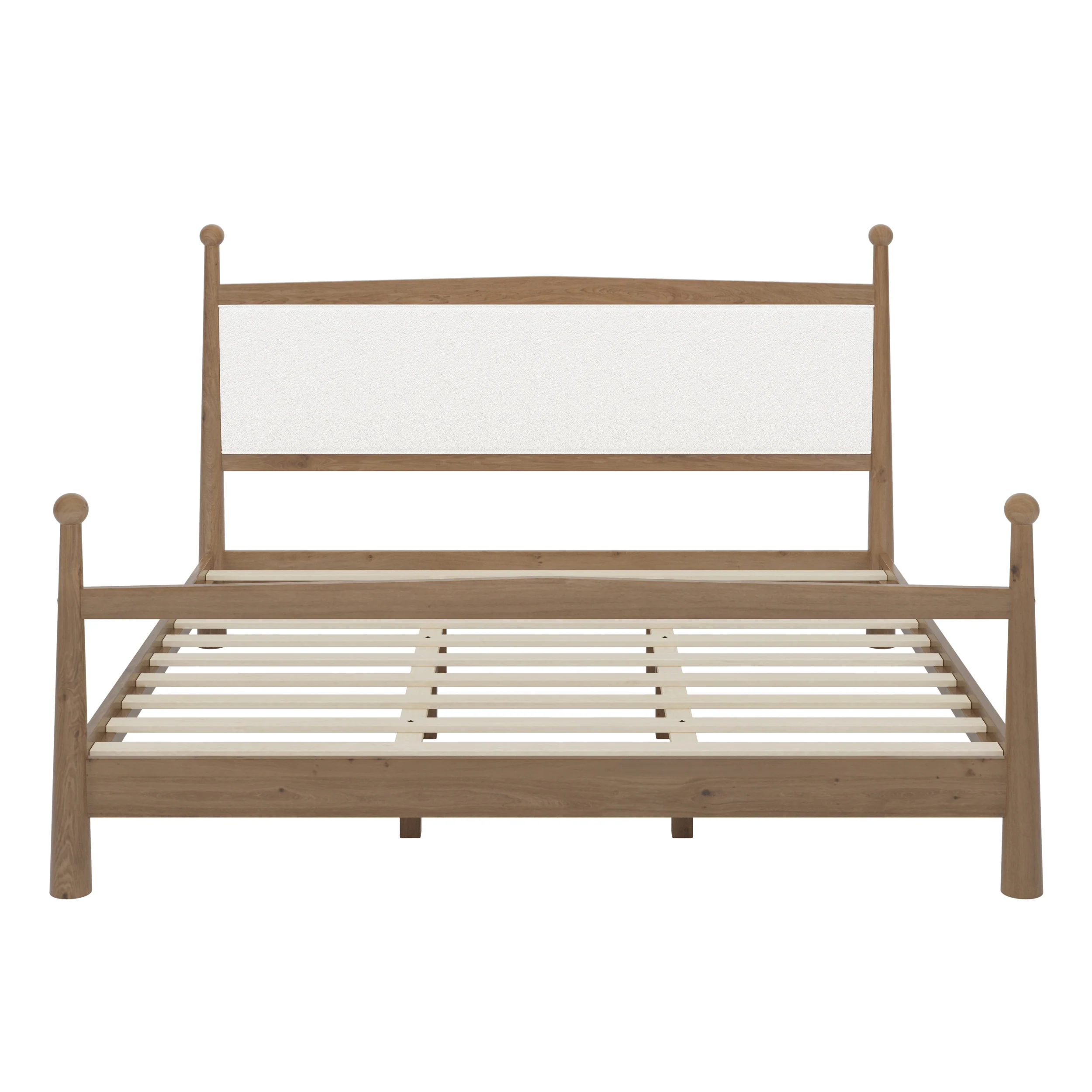 Mid-Century Modern Wood Platform Bed with Upholstered Headboard - Image 6