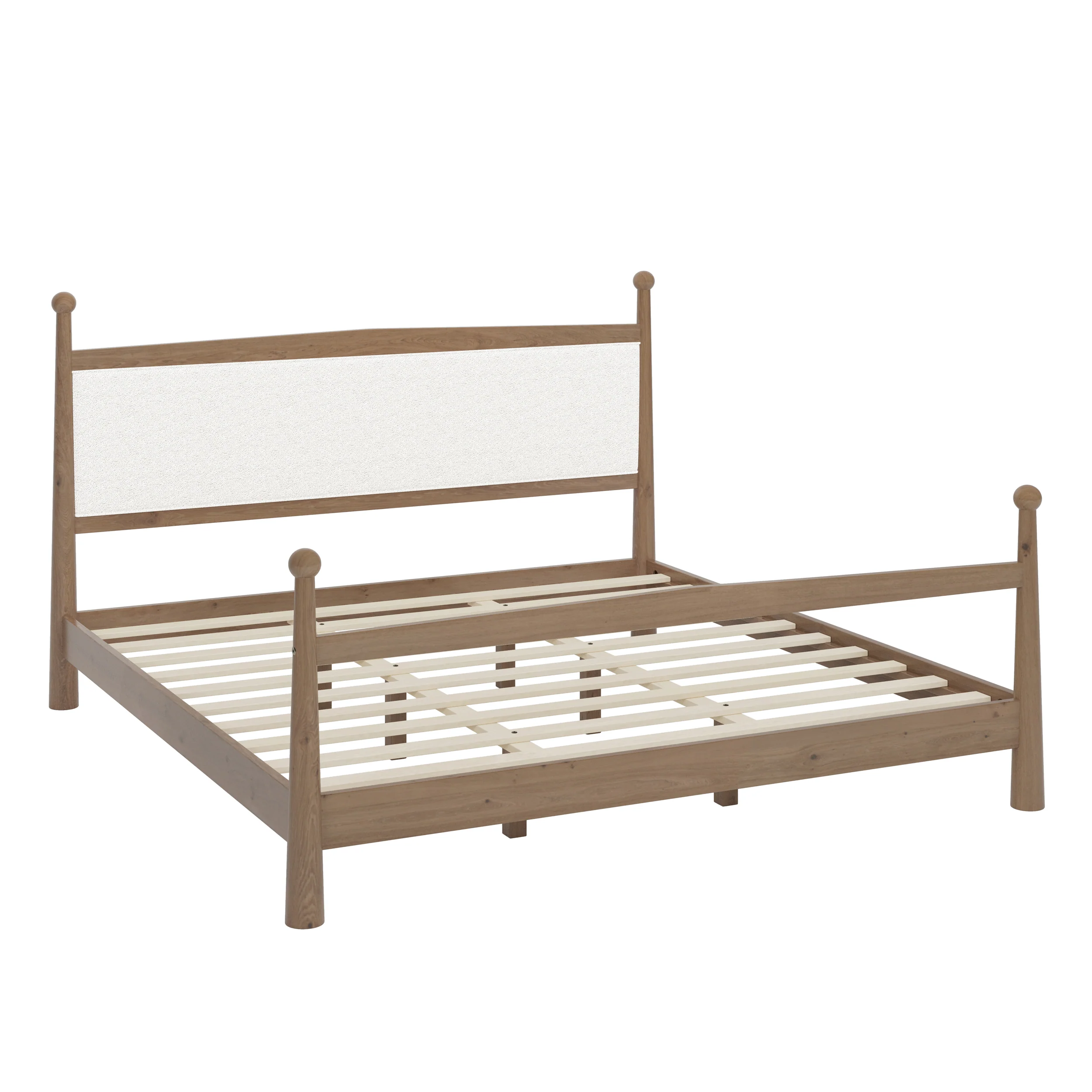 Mid-Century Modern Wood Platform Bed with Upholstered Headboard - Image 7