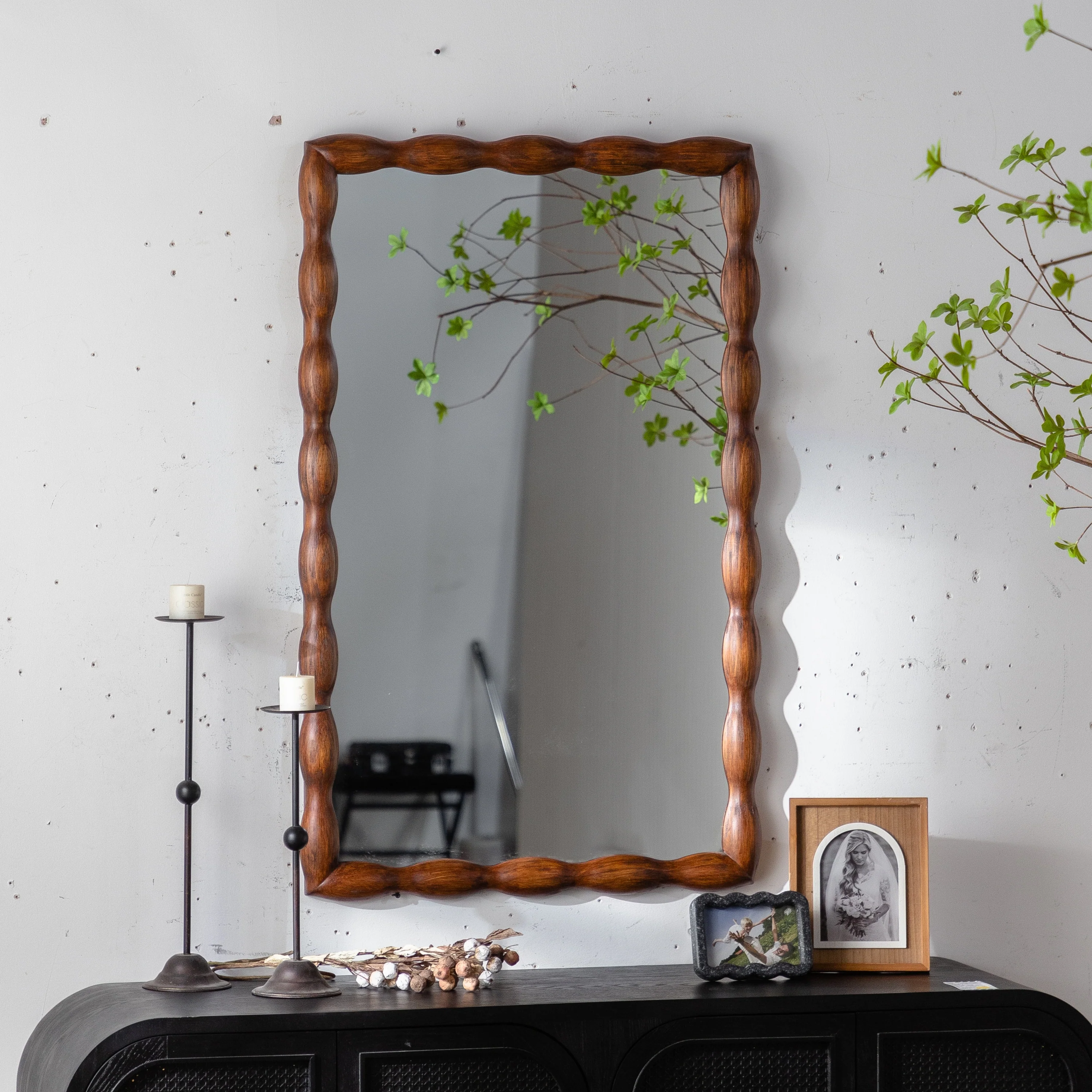 Mid-Century Modern Mirror with Solid Wood Frame - Image 2