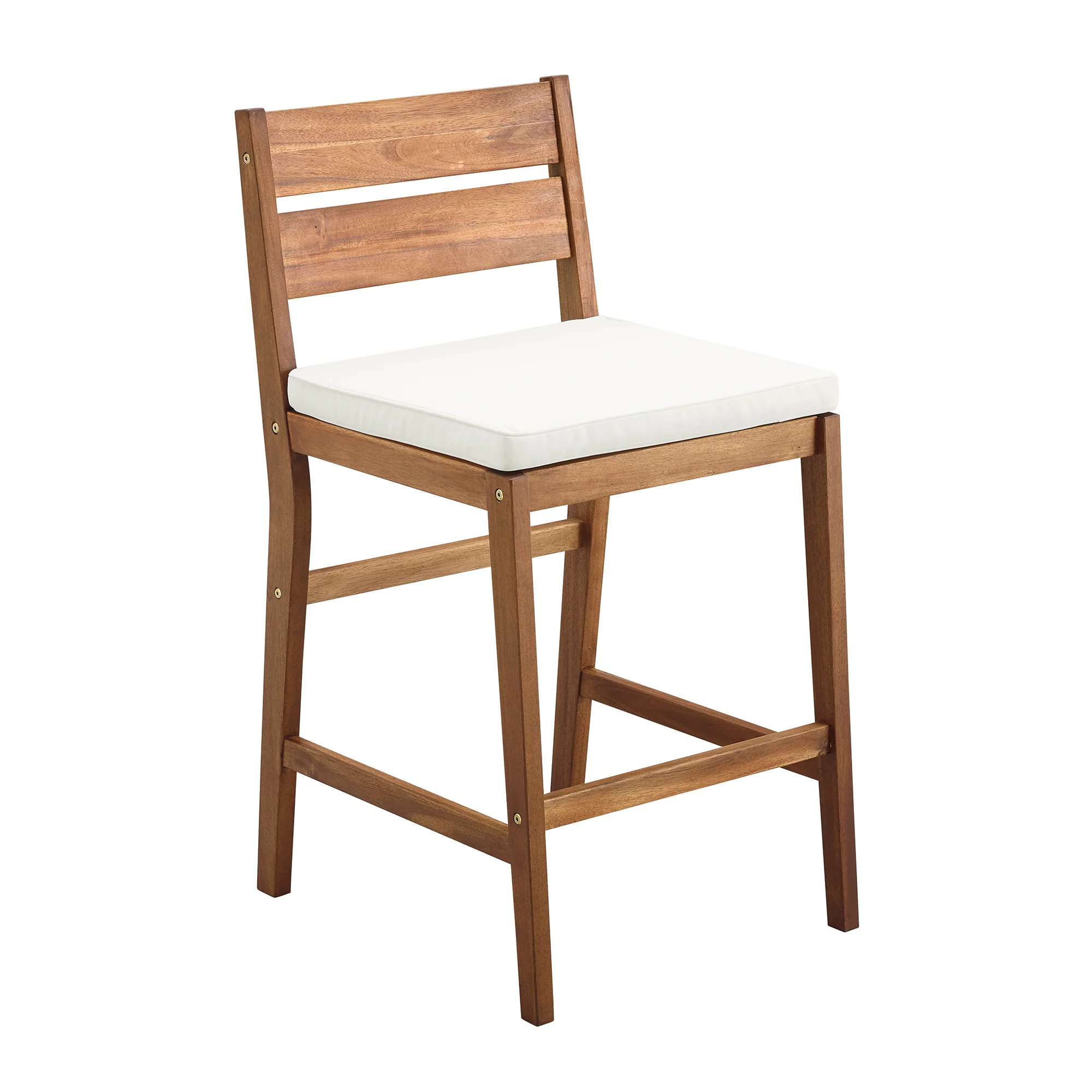 Solid Acacia Wood Counter Stools with Cushion, Set of 2