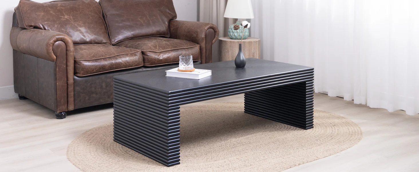 Modern Black Ribbed Coffee Table - Image 10