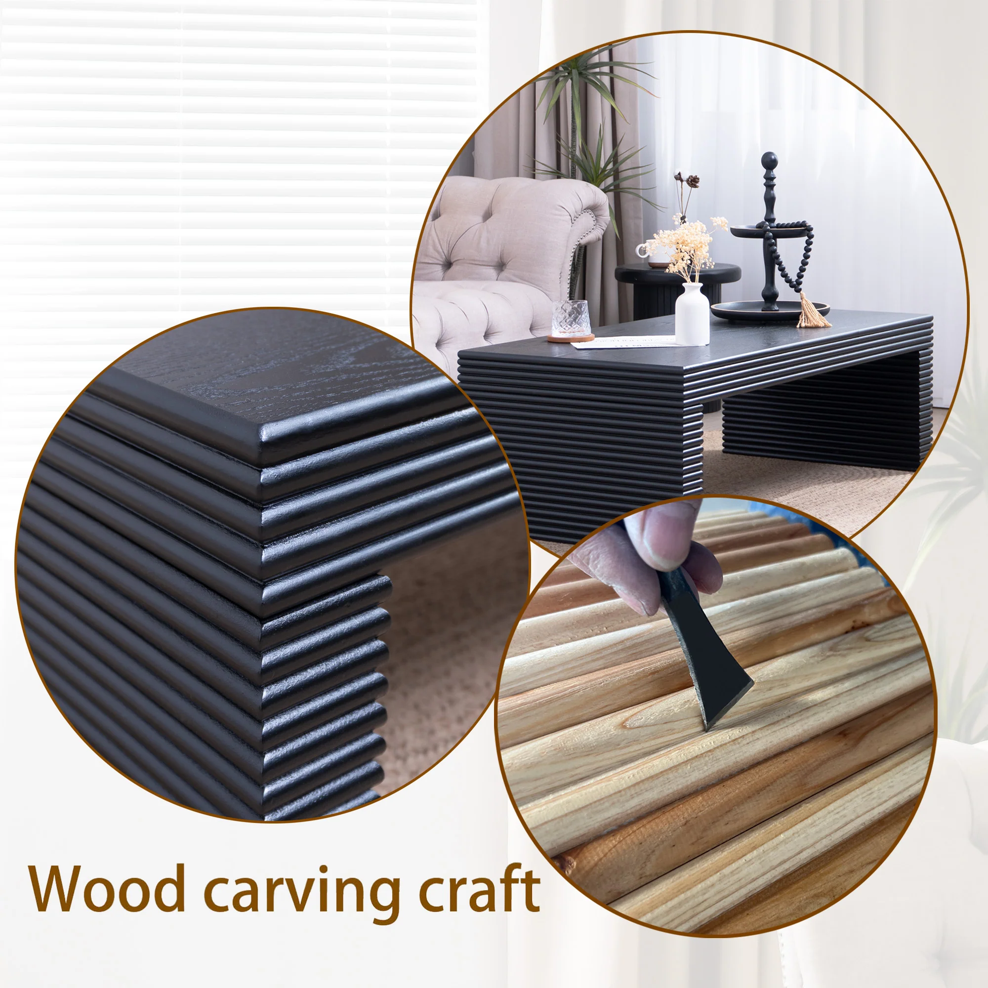 Modern Black Ribbed Coffee Table - Image 12