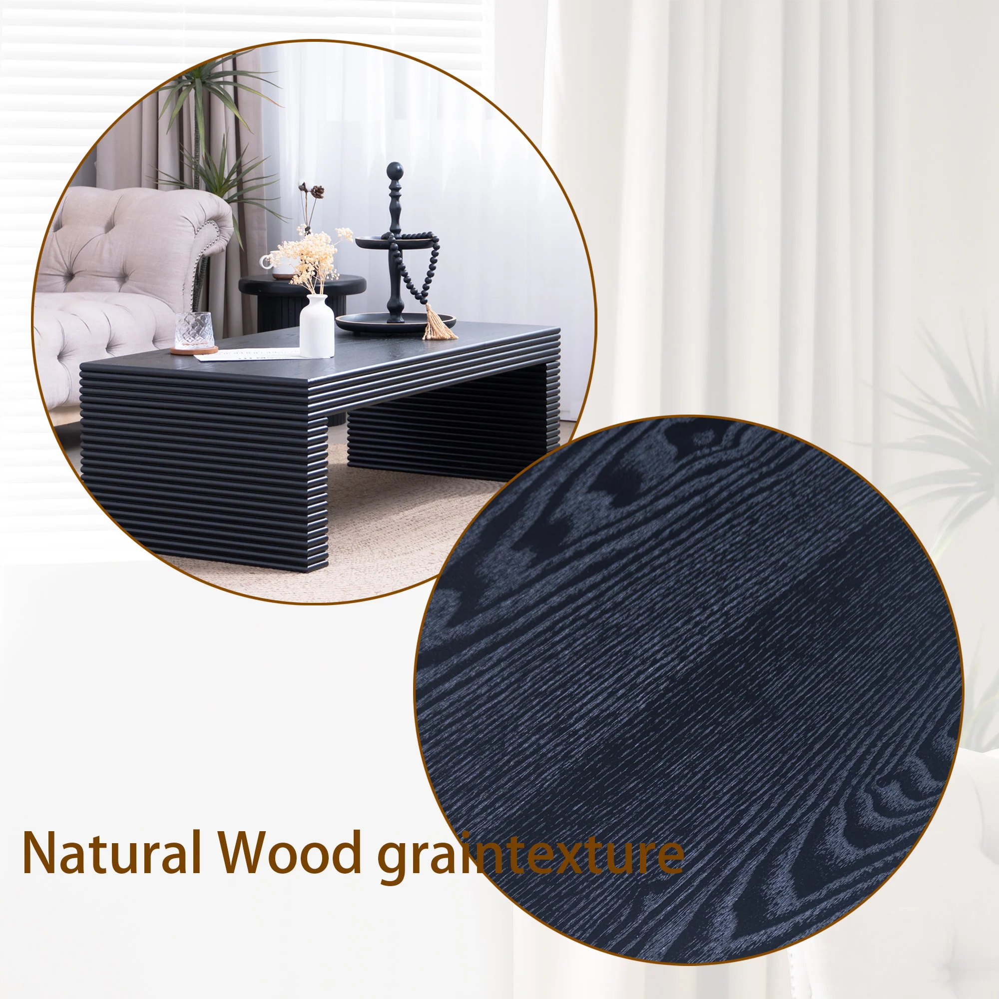 Modern Black Ribbed Coffee Table - Image 13
