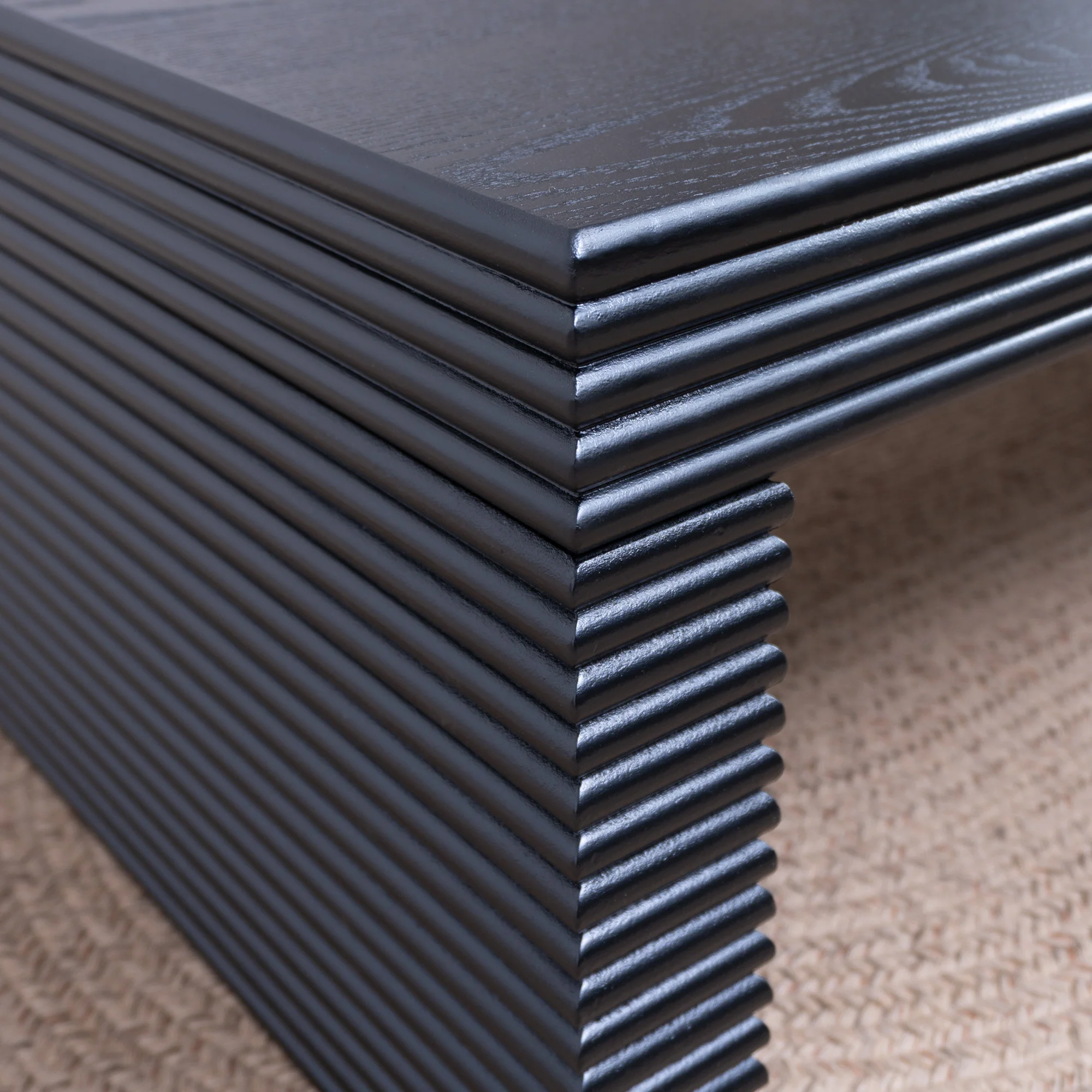 Modern Black Ribbed Coffee Table - Image 7