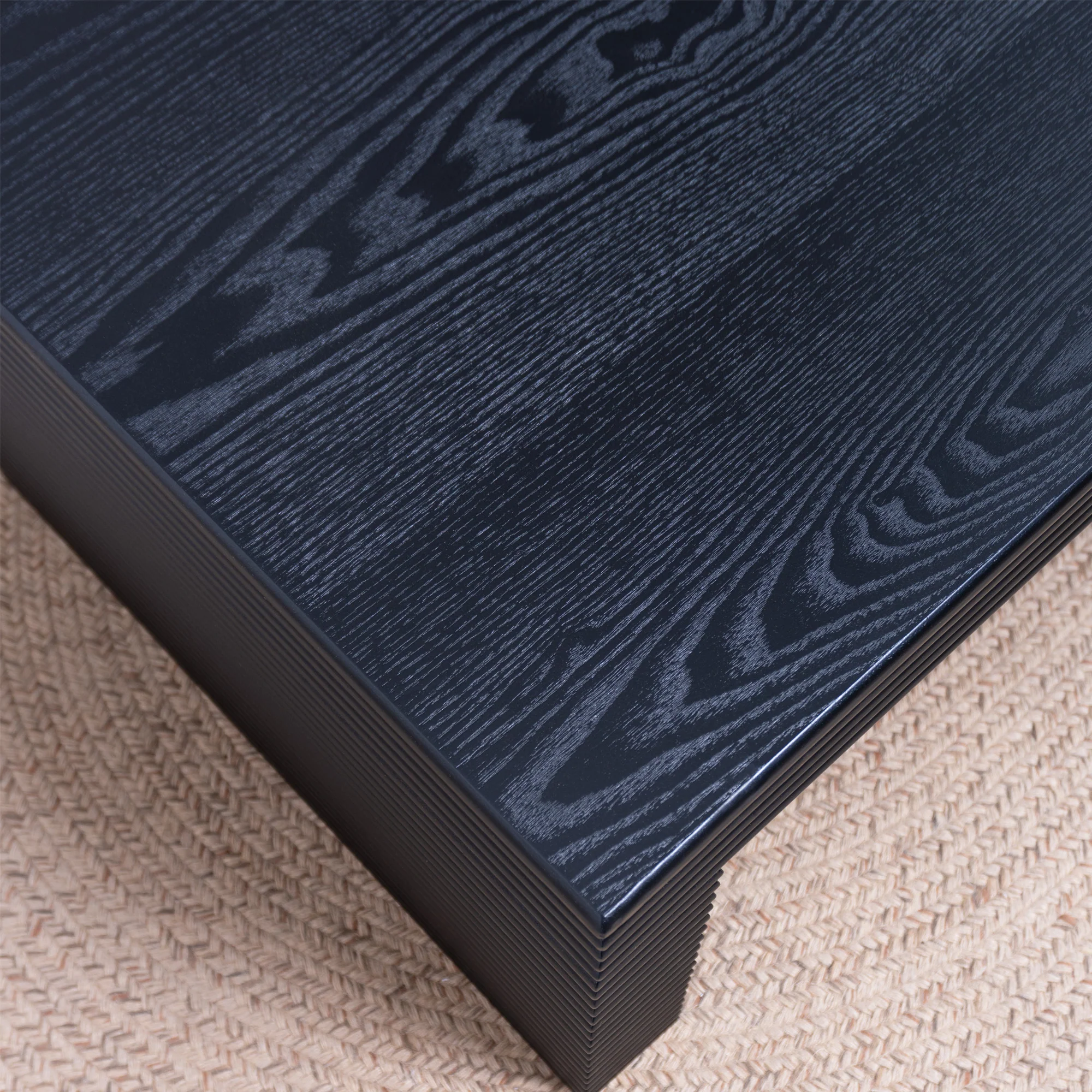 Modern Black Ribbed Coffee Table - Image 8