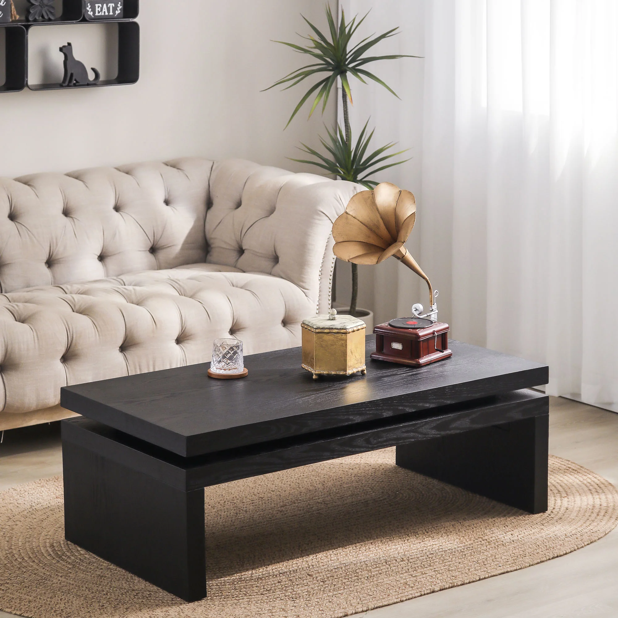 Modern Black Wood Coffee Table