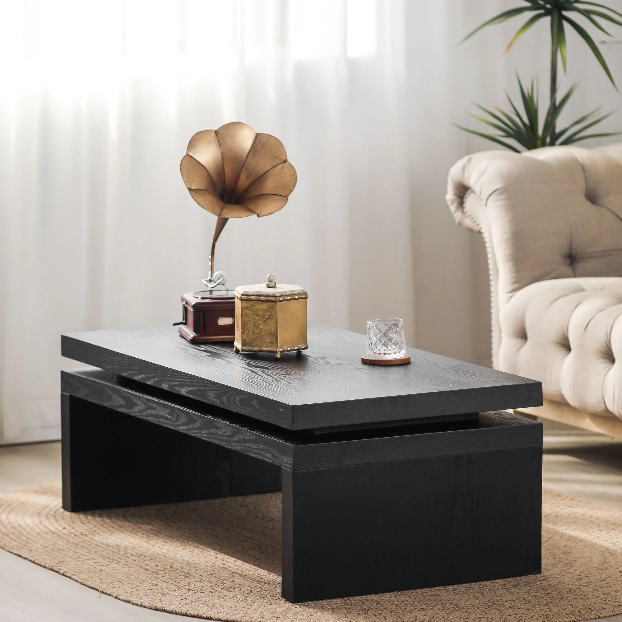 Modern Black Wood Coffee Table - Image 2