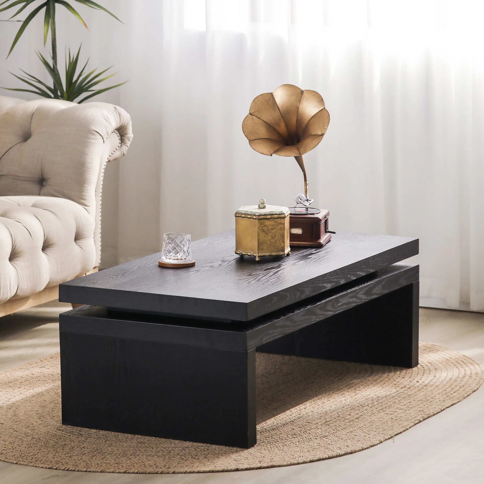 Modern Black Wood Coffee Table - Image 3