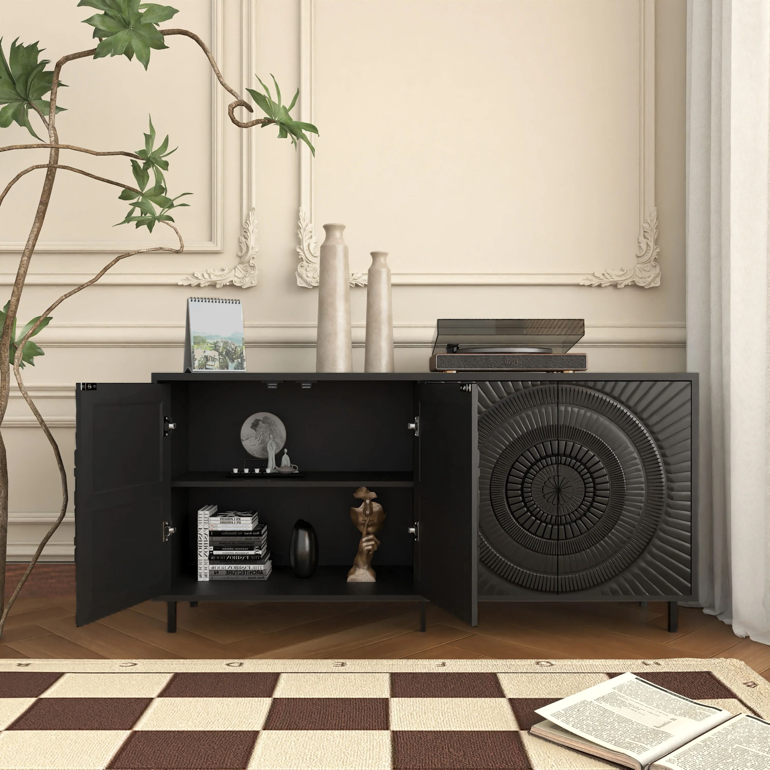 Modern Black Wood Sideboard - Image 3