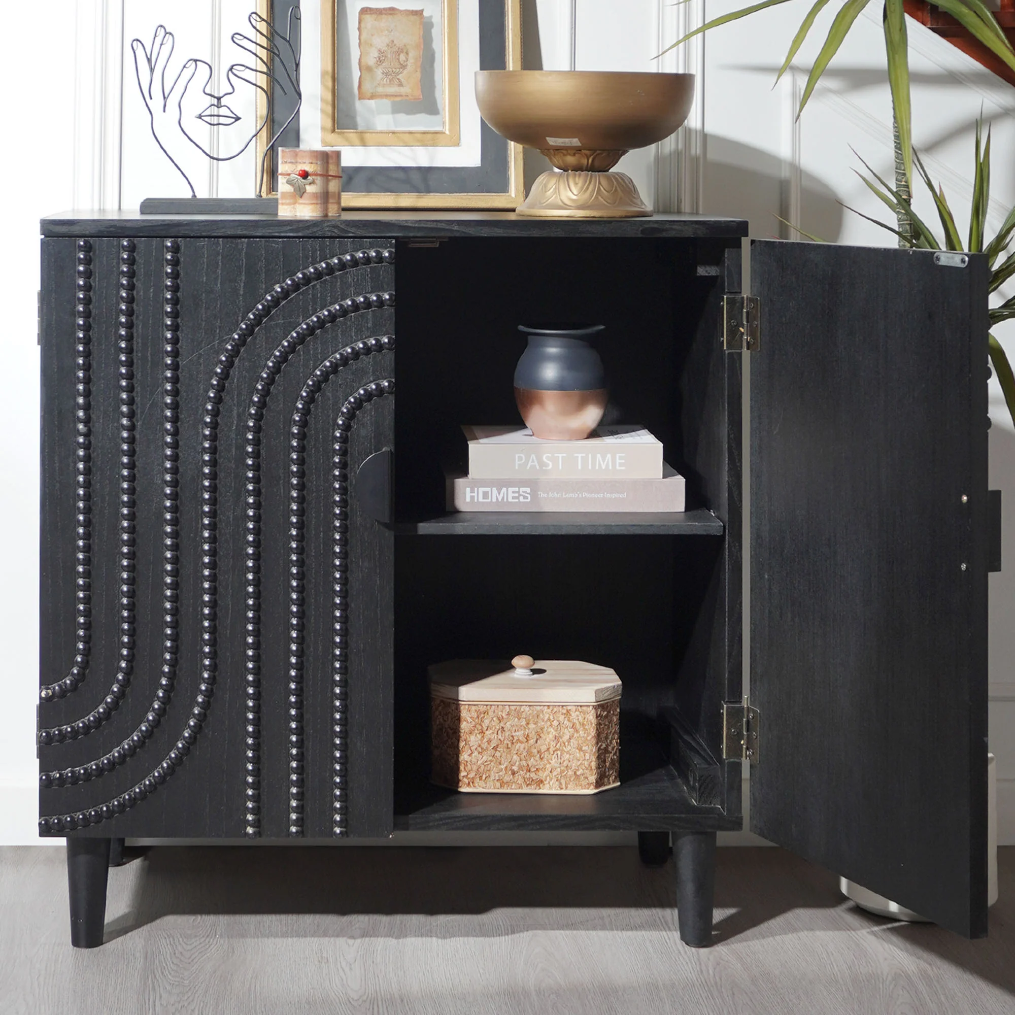 Modern Black Wood Storage Cabinet - Image 3