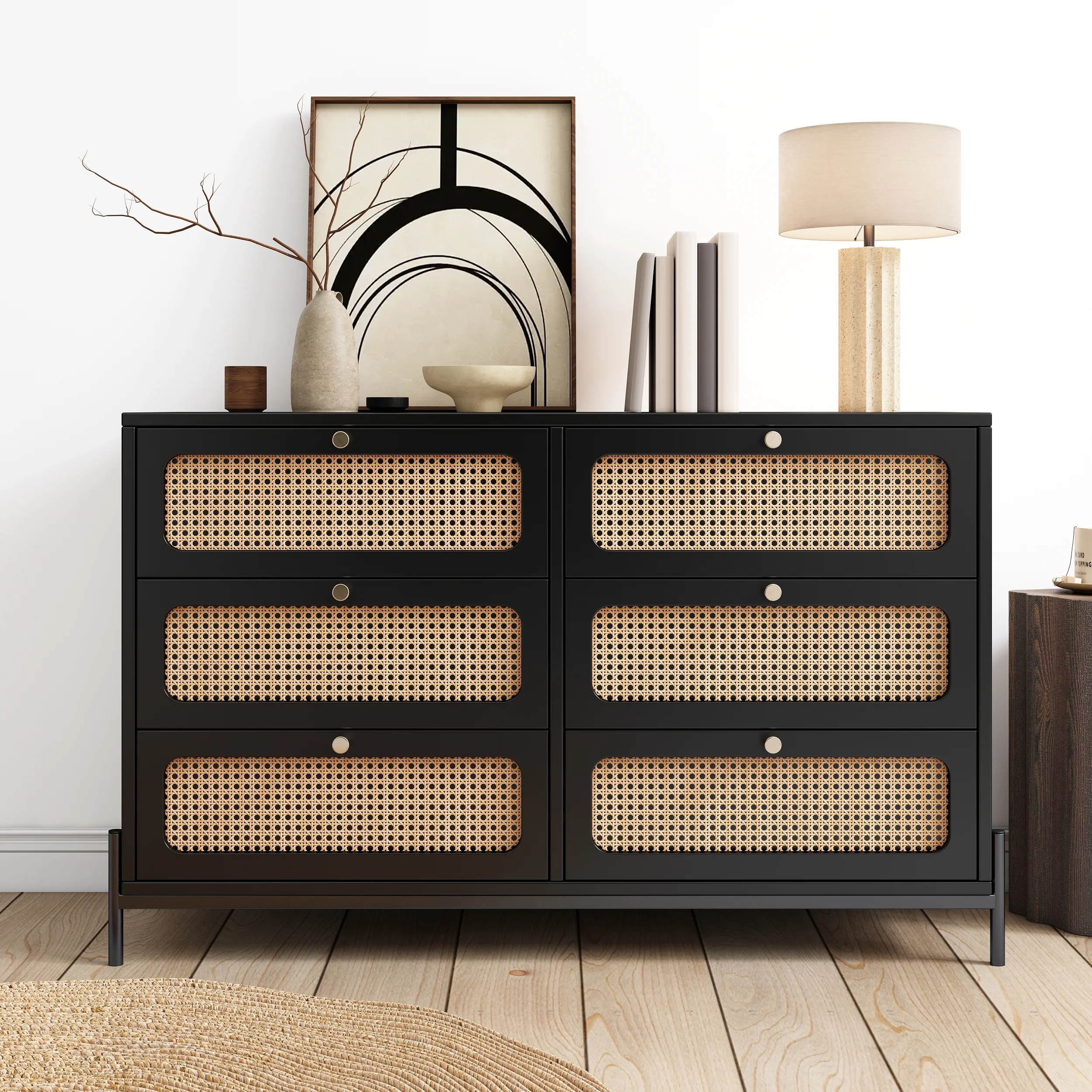 Modern Cannage Rattan Storage Cabinet