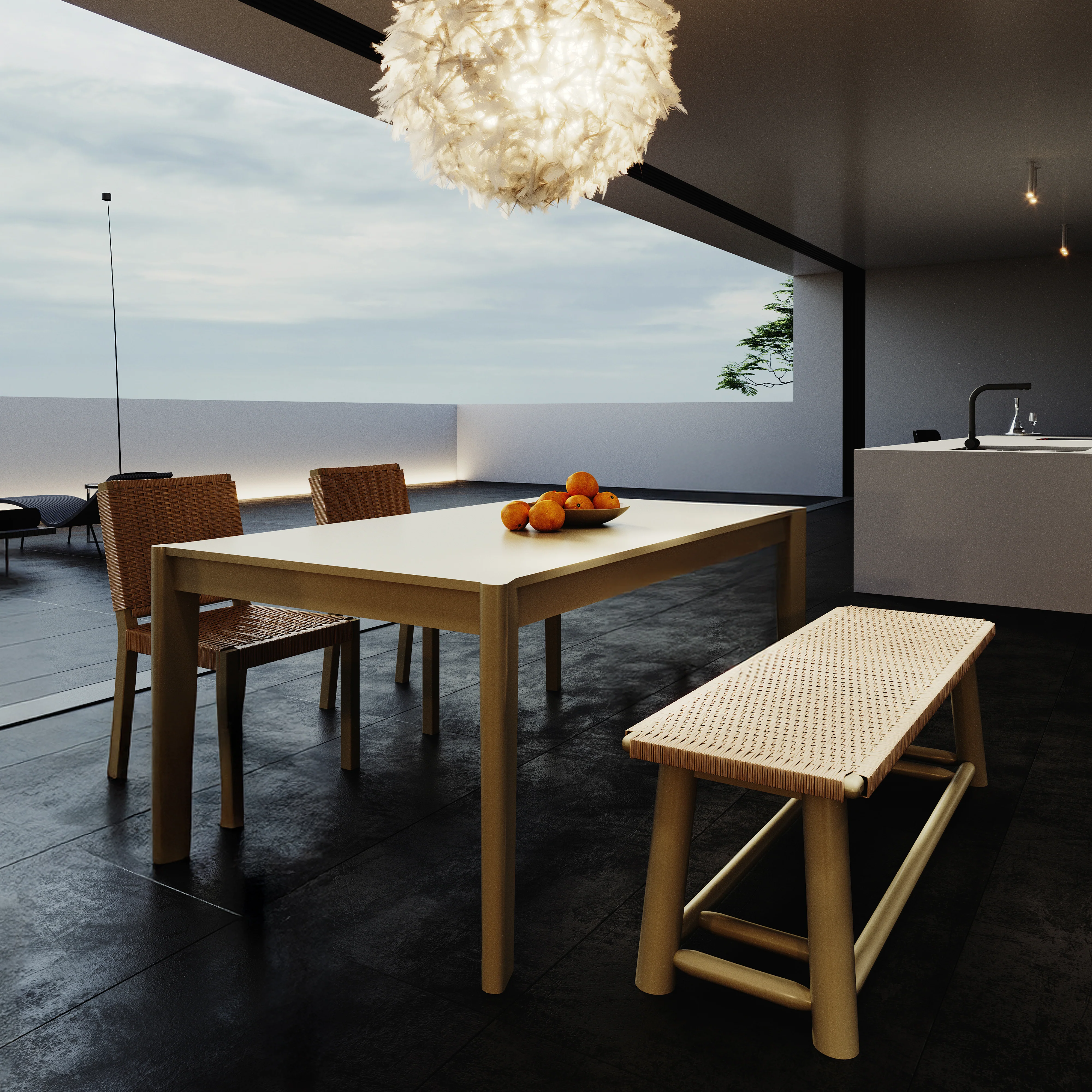 Modern Farmhouse Extendable Dining Table Set with Solid Wood Rattan Chairs - Image 10