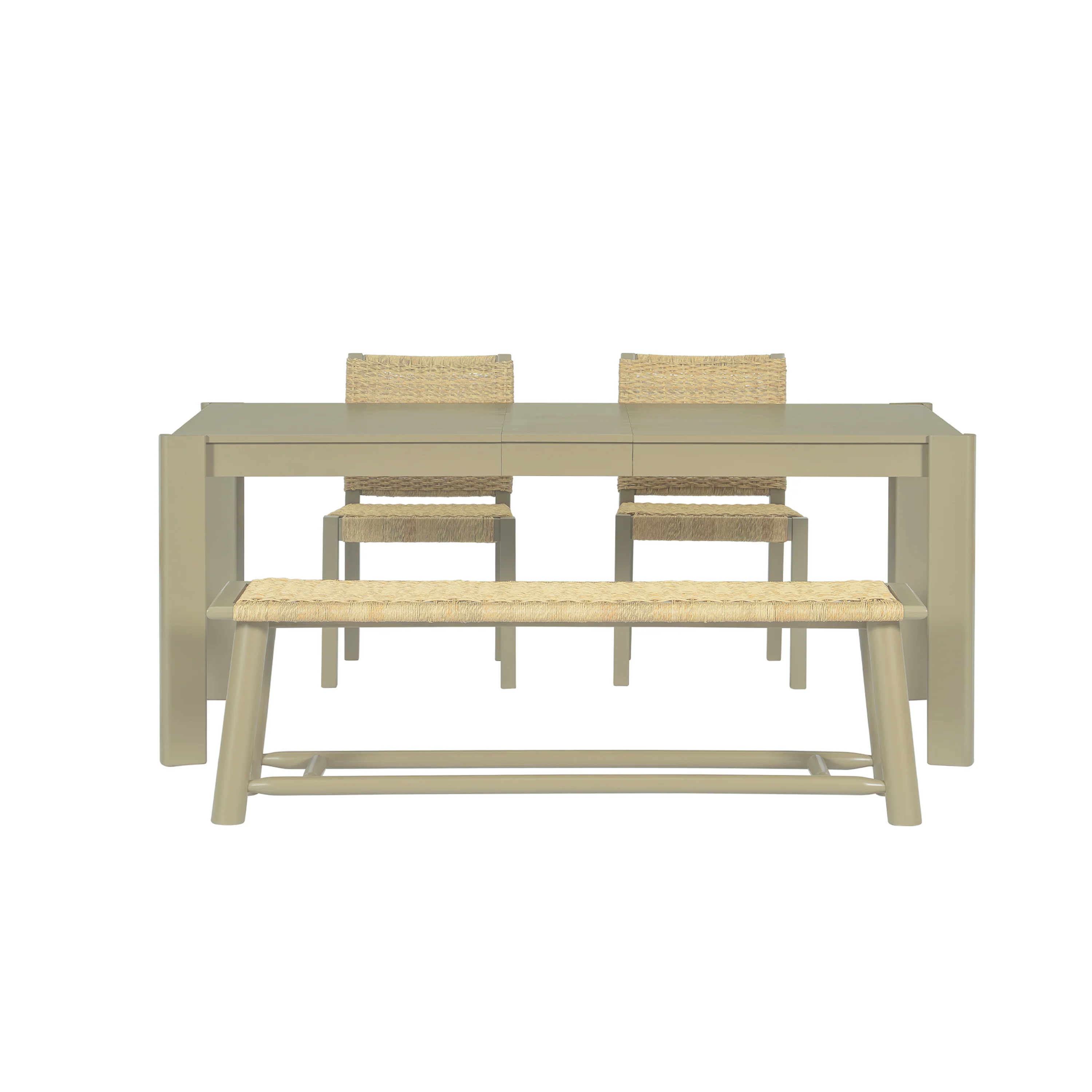 Modern Farmhouse Extendable Dining Table Set with Solid Wood Rattan Chairs - Image 12