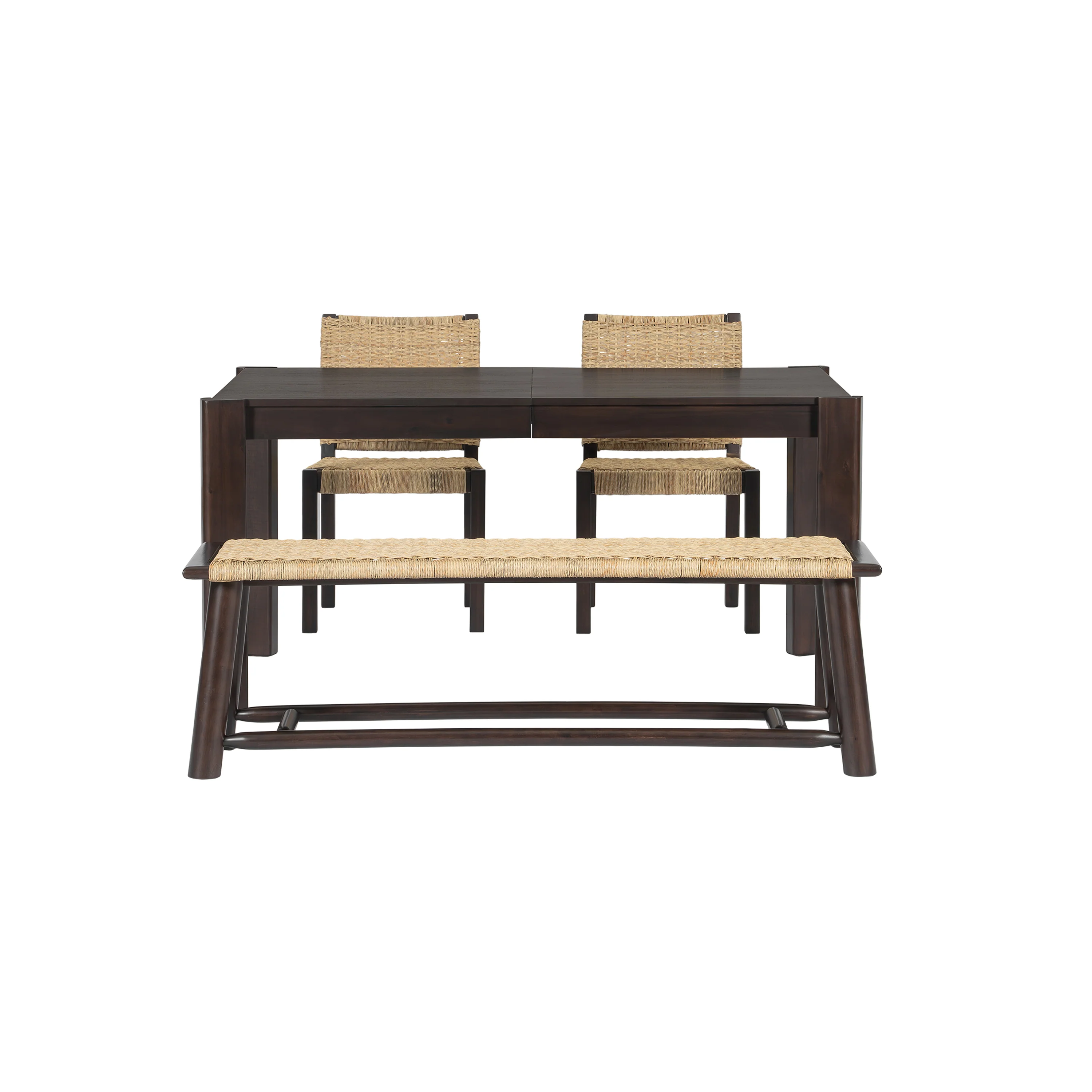 Modern Farmhouse Extendable Dining Table Set with Solid Wood Rattan Chairs - Image 3