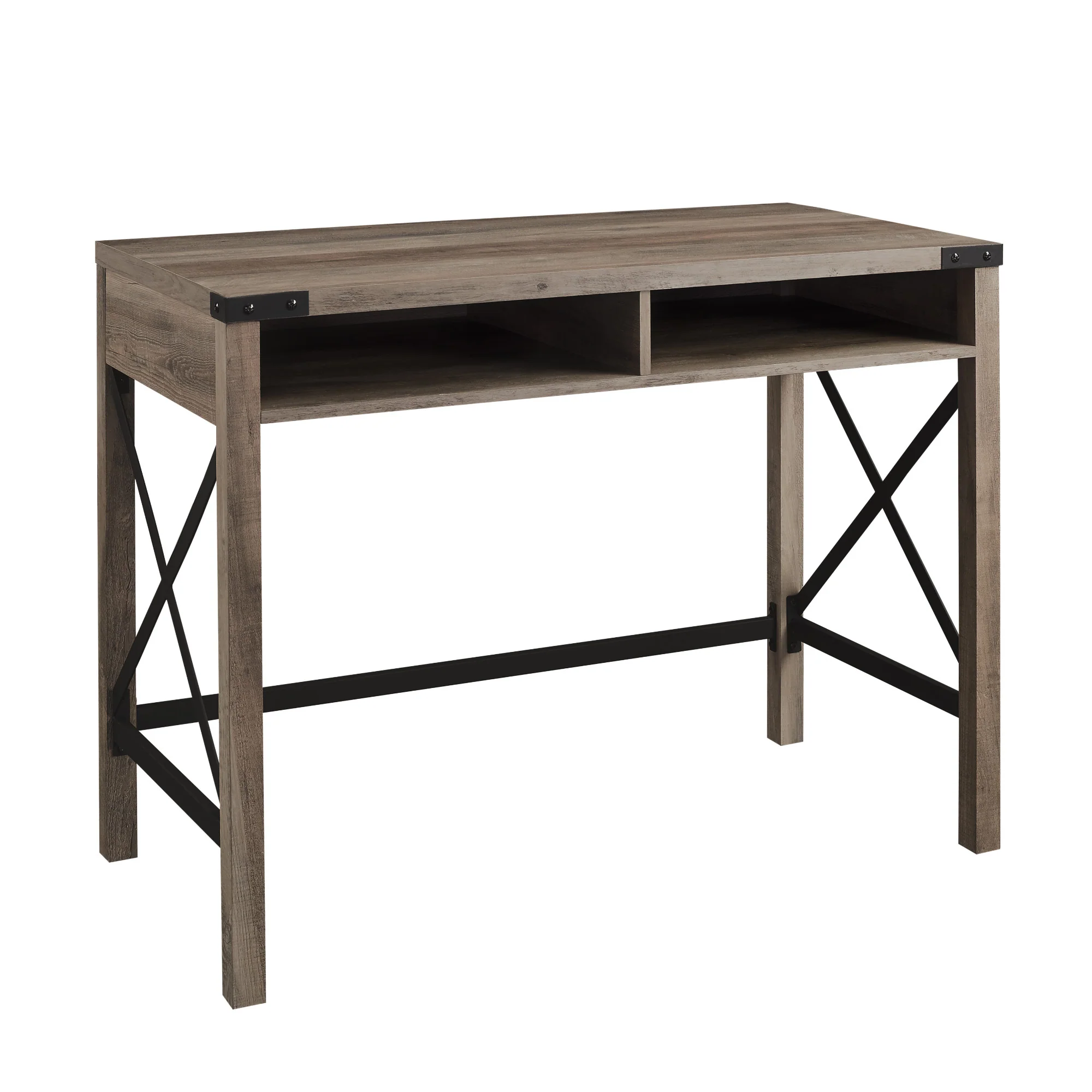 Modern Farmhouse Metal-X Desk with Open Cubbies