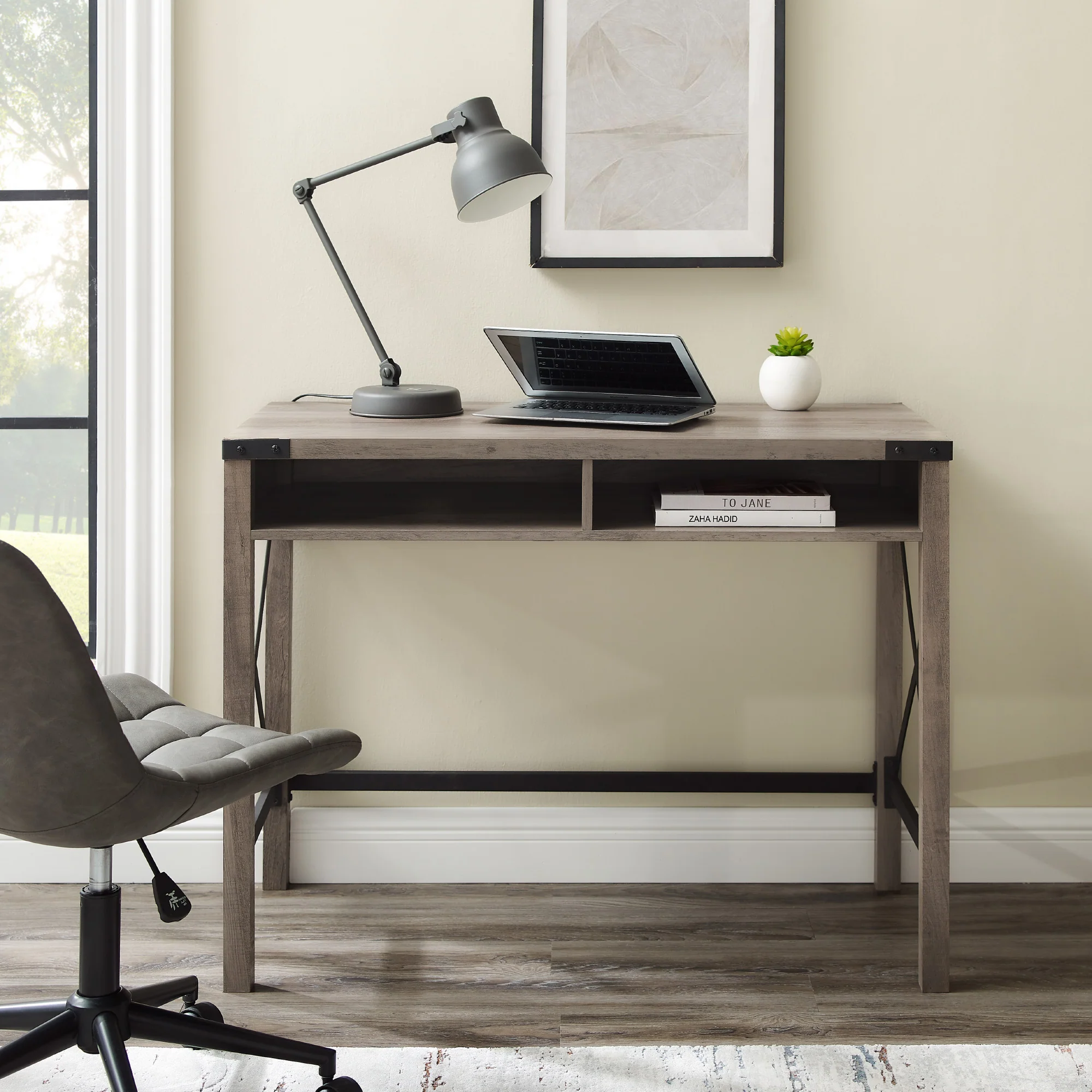 Modern Farmhouse Metal-X Desk with Open Cubbies - Image 6