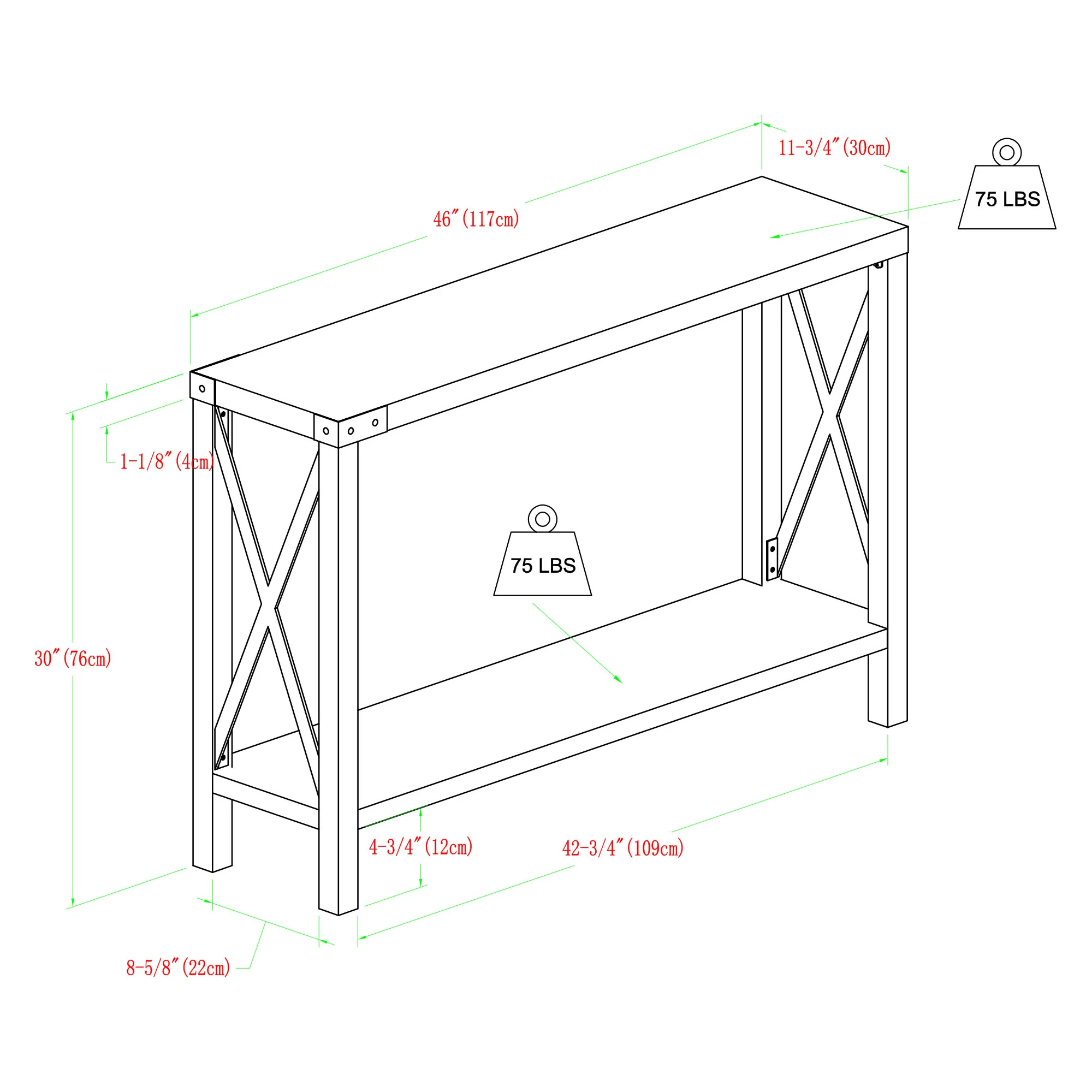 Modern Farmhouse Metal-X Entry Table with Lower Shelf - Image 4