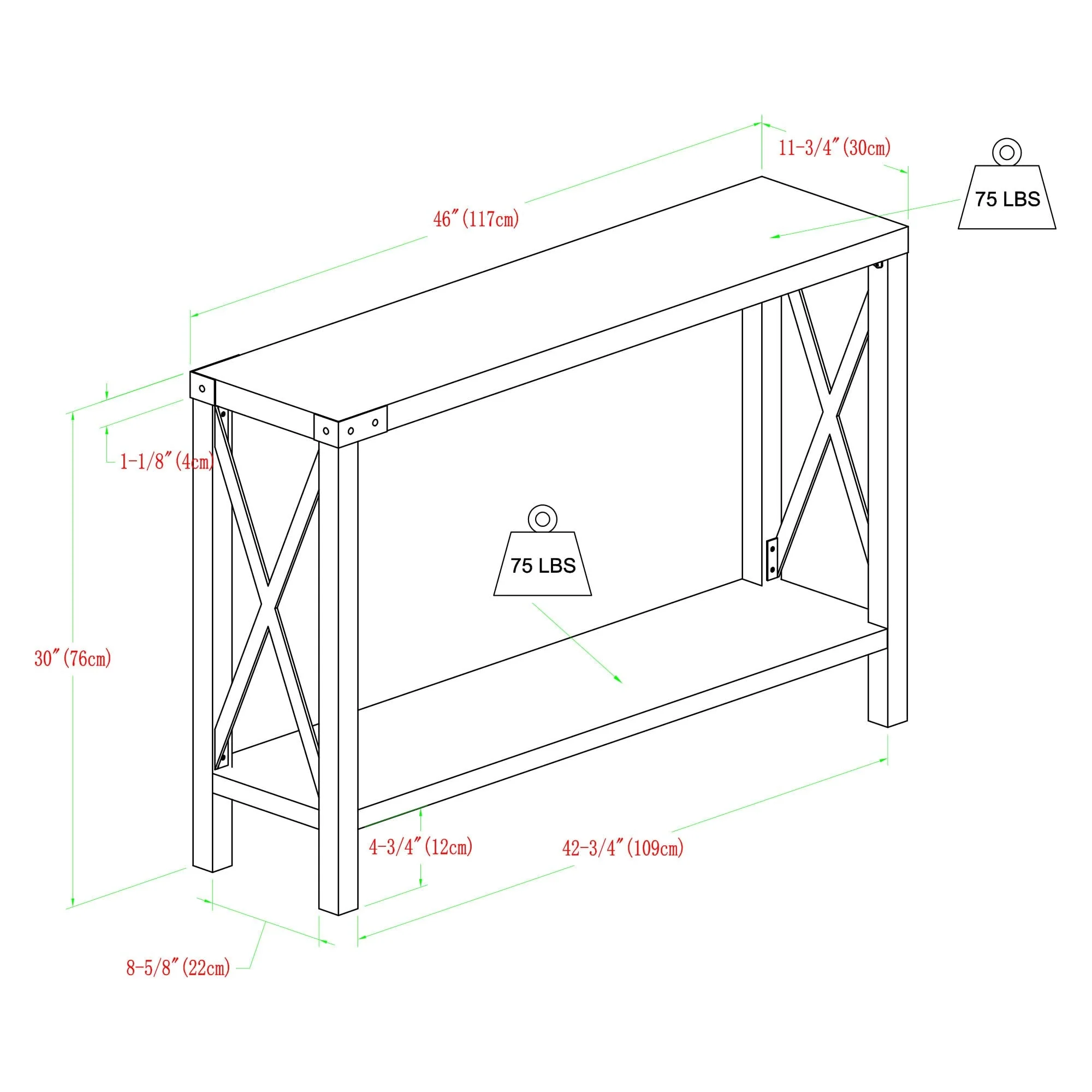 Modern Farmhouse Metal-X Entry Table with Lower Shelf - Image 5