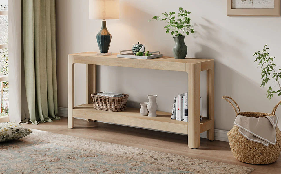 Modern Farmhouse Minimalist Rounded Console Table - Image 28