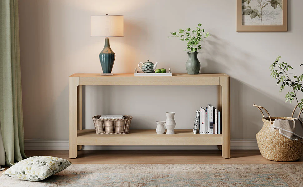 Modern Farmhouse Minimalist Rounded Console Table - Image 29