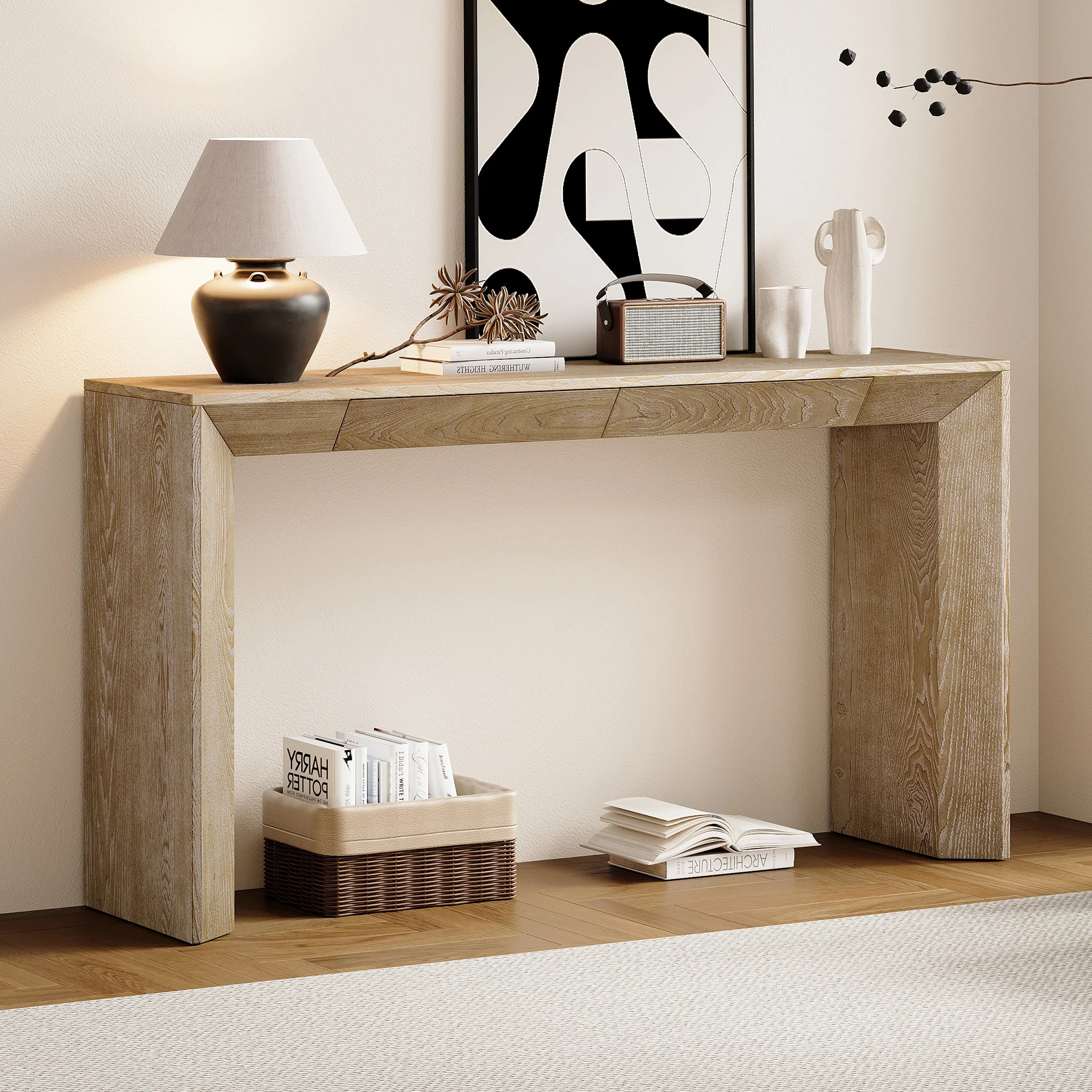 Modern Farmhouse Waterfall Console Table with 2 Concealed Drawers - Image 16