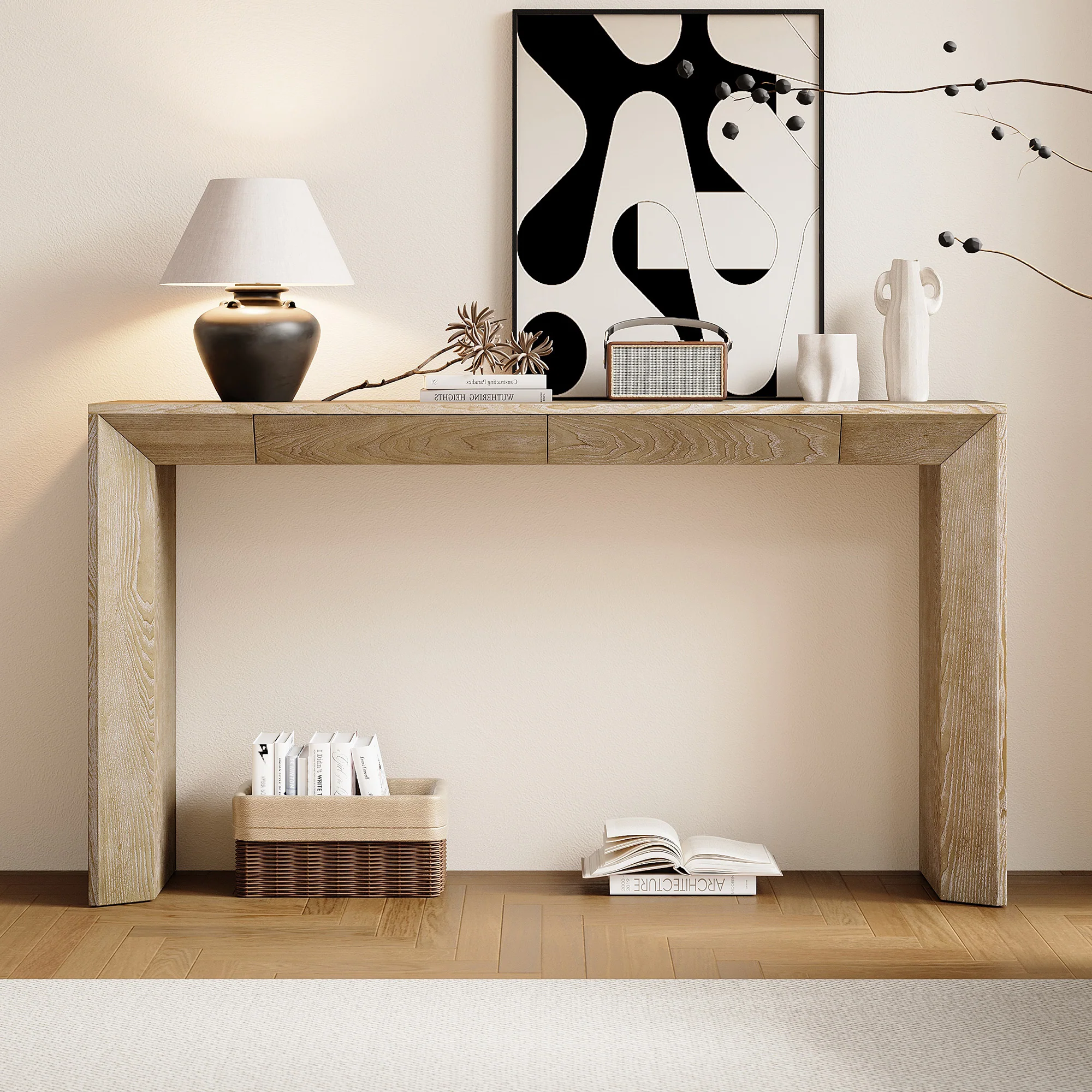 Modern Farmhouse Waterfall Console Table with 2 Concealed Drawers - Image 18