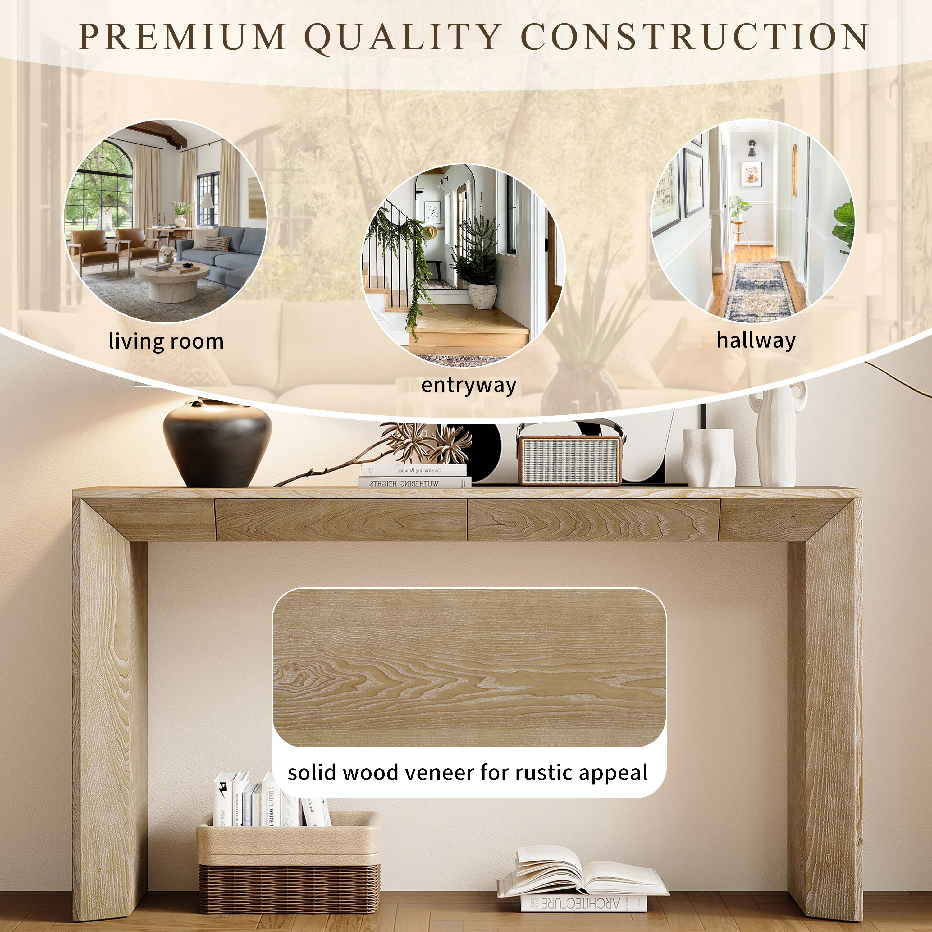 Modern Farmhouse Waterfall Console Table with 2 Concealed Drawers - Image 19