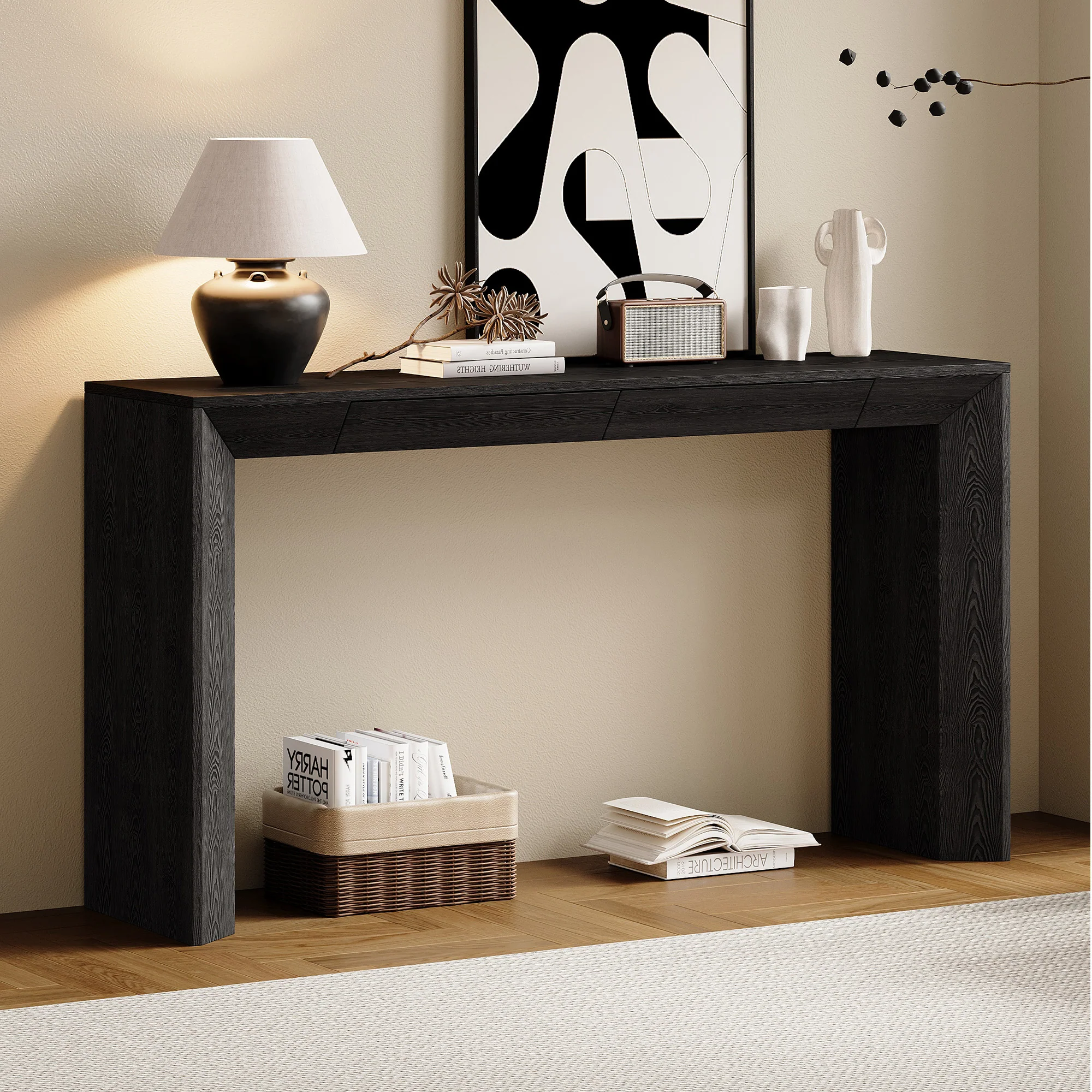 Modern Farmhouse Waterfall Console Table with 2 Concealed Drawers - Image 2